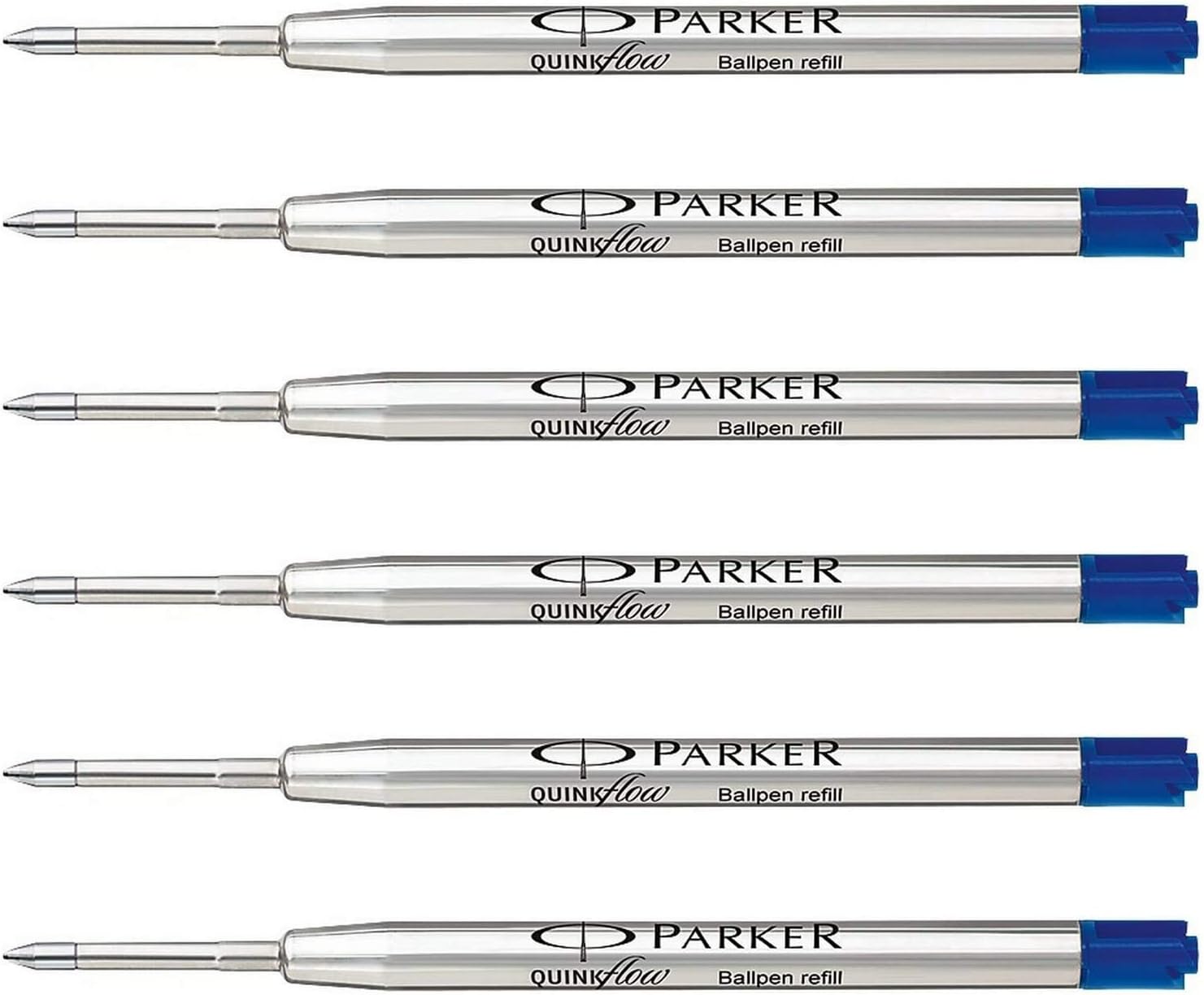 2 X Parker QuinkFlow Ballpen Medium Point Blue Ink Refill Pack of 6-Refills(1782470)