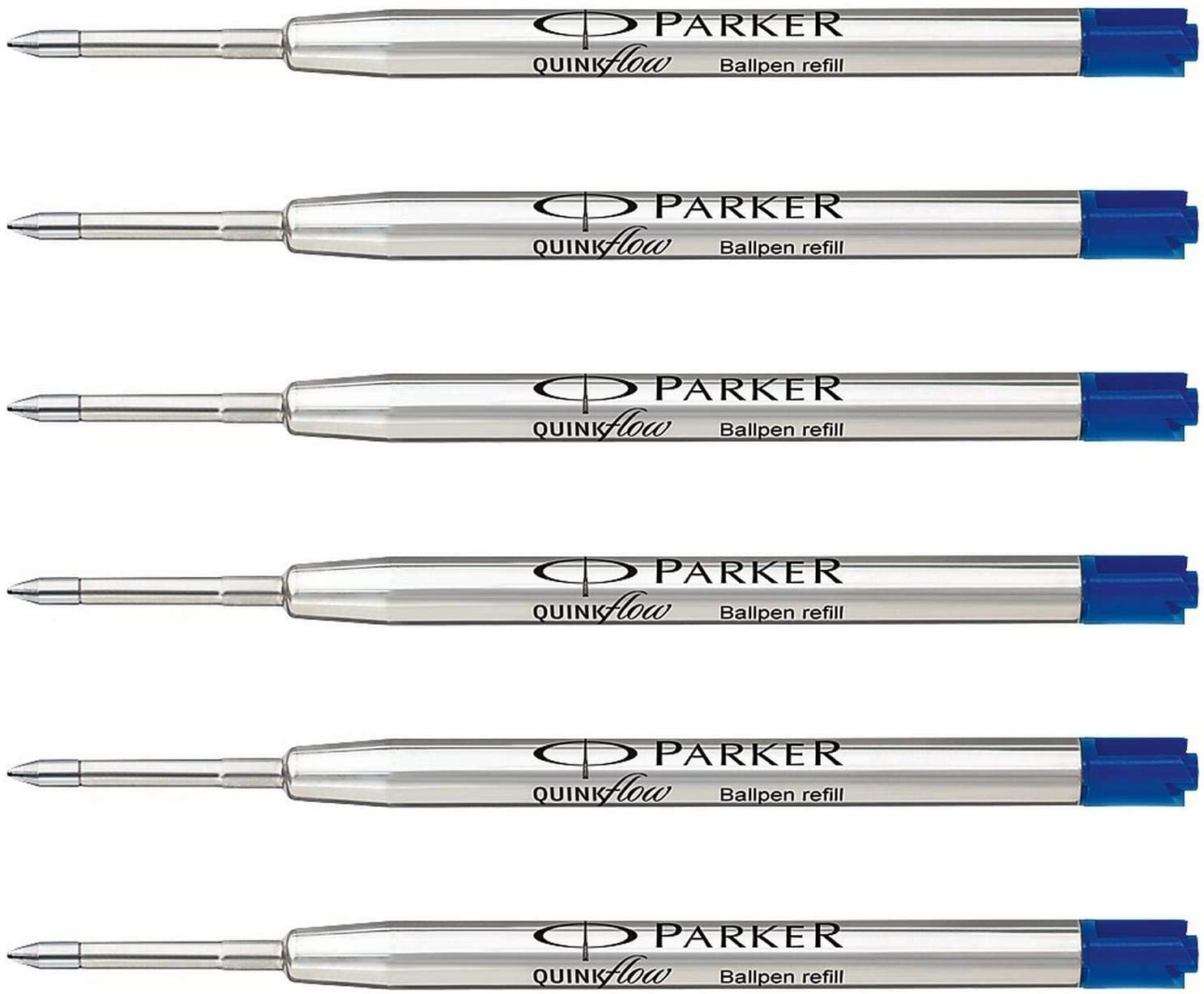 2 X Parker QuinkFlow Ballpen Medium Point Blue Ink Refill Pack of 6-Refills(1782470)