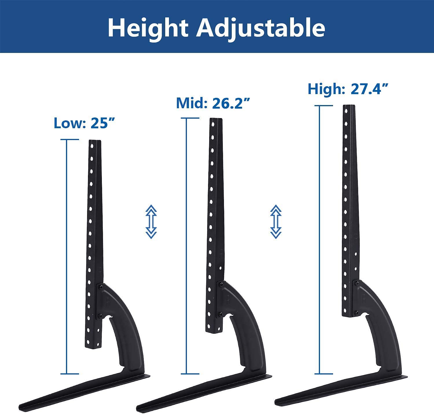 BEETEC Universal Tabletop TV Stand for 32 to 75 Inch Screens with Height Adjustment - 77 lbs Capacity, Black