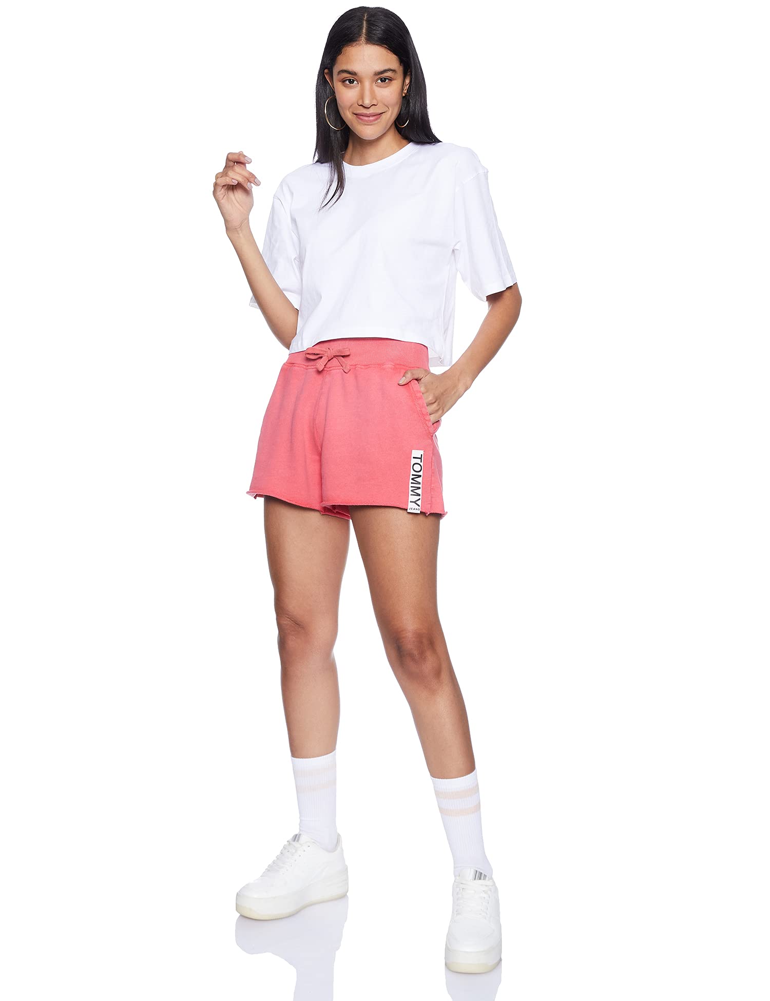 Tommy Hilfiger Solid Sports Shorts with Side Pockets for Women - Spice Coral, L, 2725617237363 Color: PINK Size: L