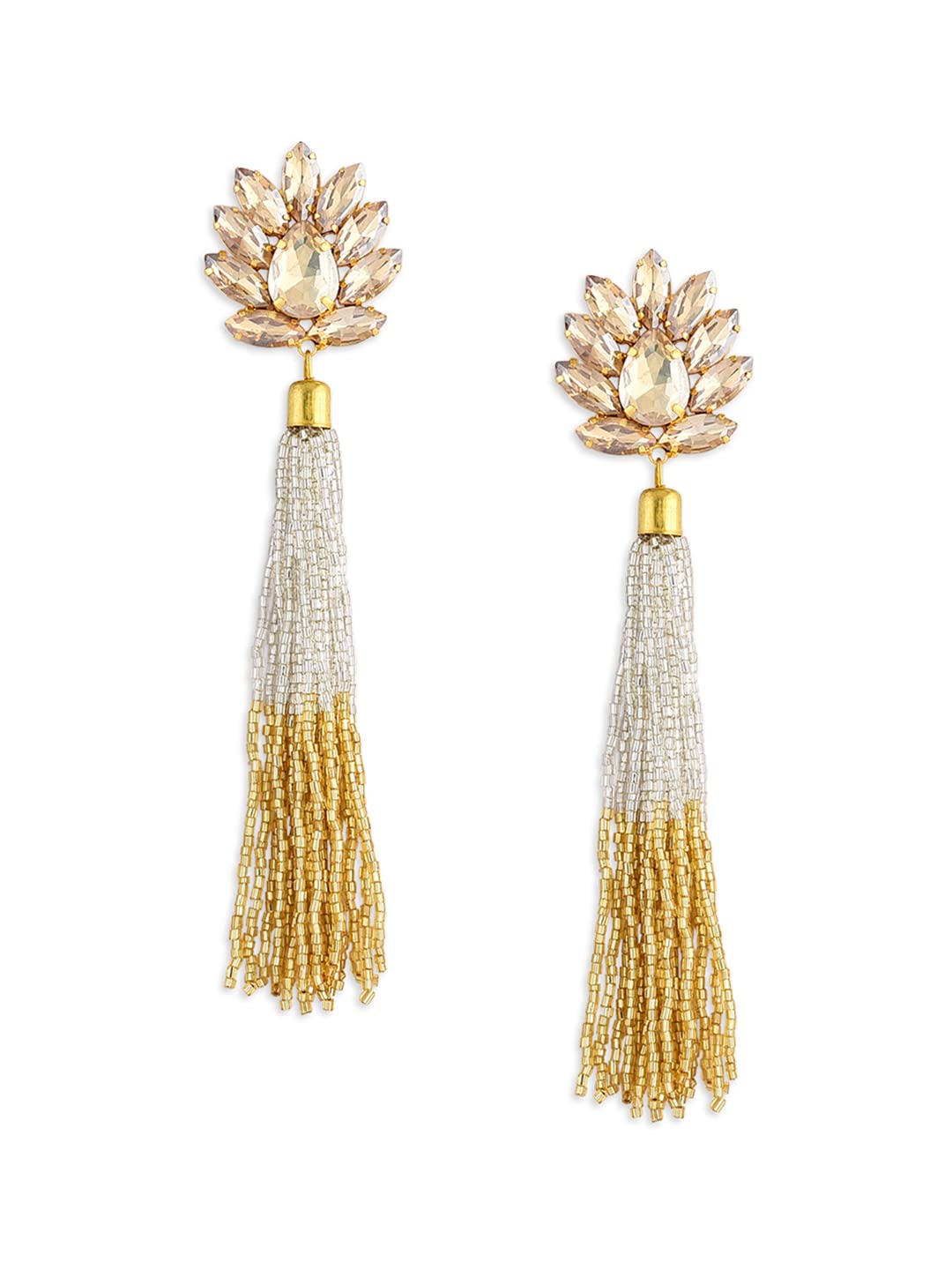 ZAVERI PEARLS Sparkling Crystals 22K Metal Gold Plated Fashion Forward Tassel Earring For Women-Zpfk7531
