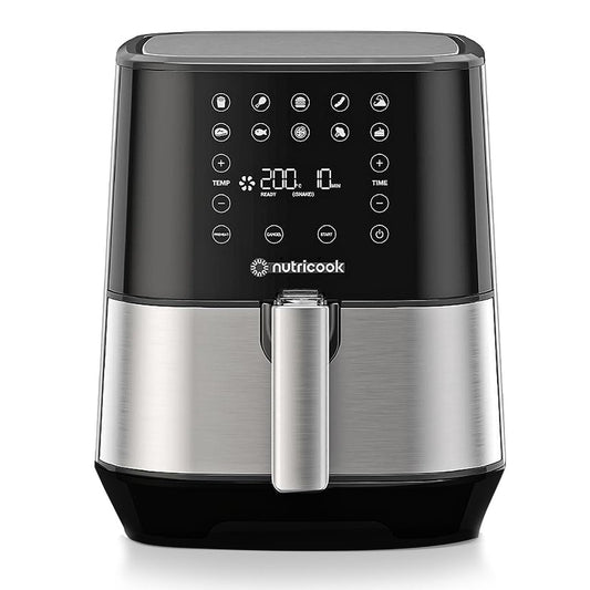 Nutricook Air Fryer 3.6 L,1KG , 1500 Watts, Digital Control Panel Display, 10 Preset Programs With Built-In Preheat Function, Stainless Steel + BBQ Skewer