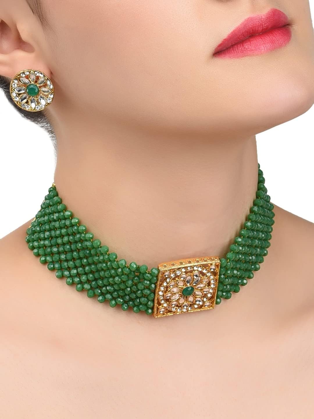 ZAVERI PEARLS Choker Jewellery Set For Women (Golden) (Zpfk9562)