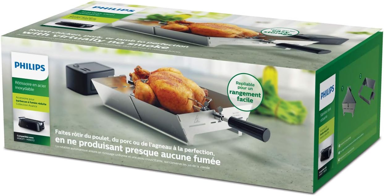 Philips Kitchen Appliances HD6971/00 Smoke-Less Grill Rotisserie Attachment, Stainless Steel