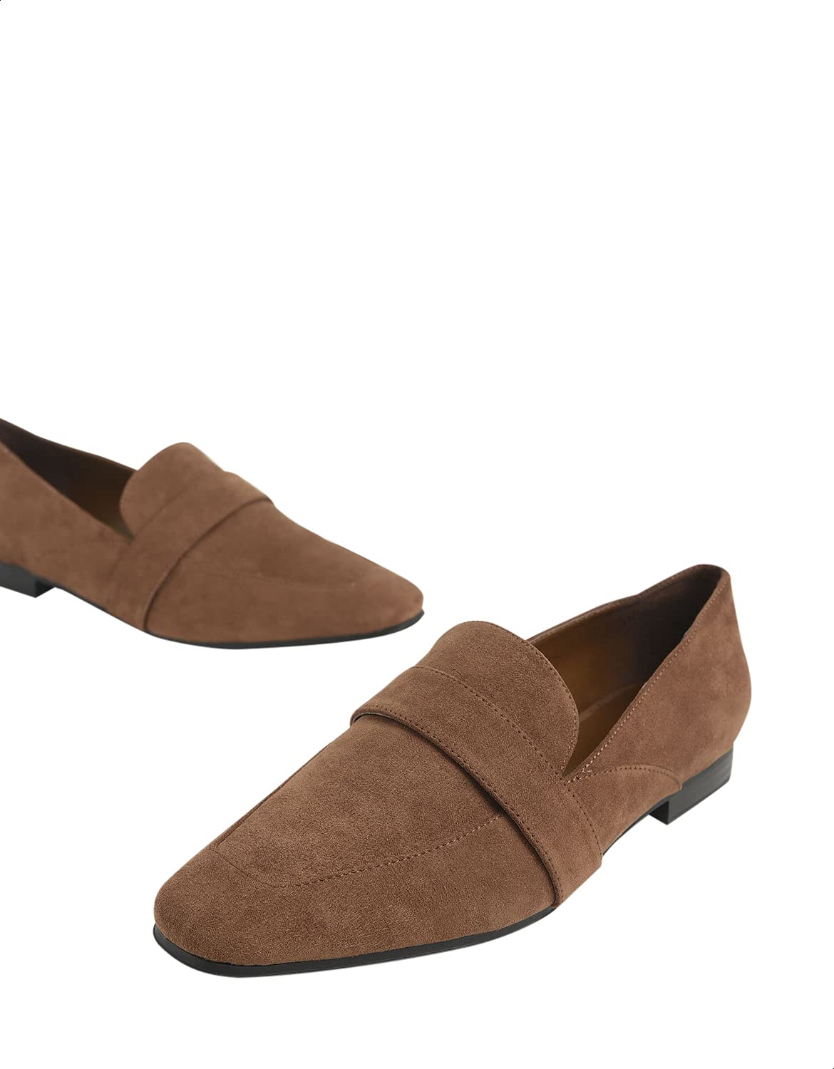 CHARLES & KEITH Women's Front Wide Strap Heeled Suede Loafers - Brown