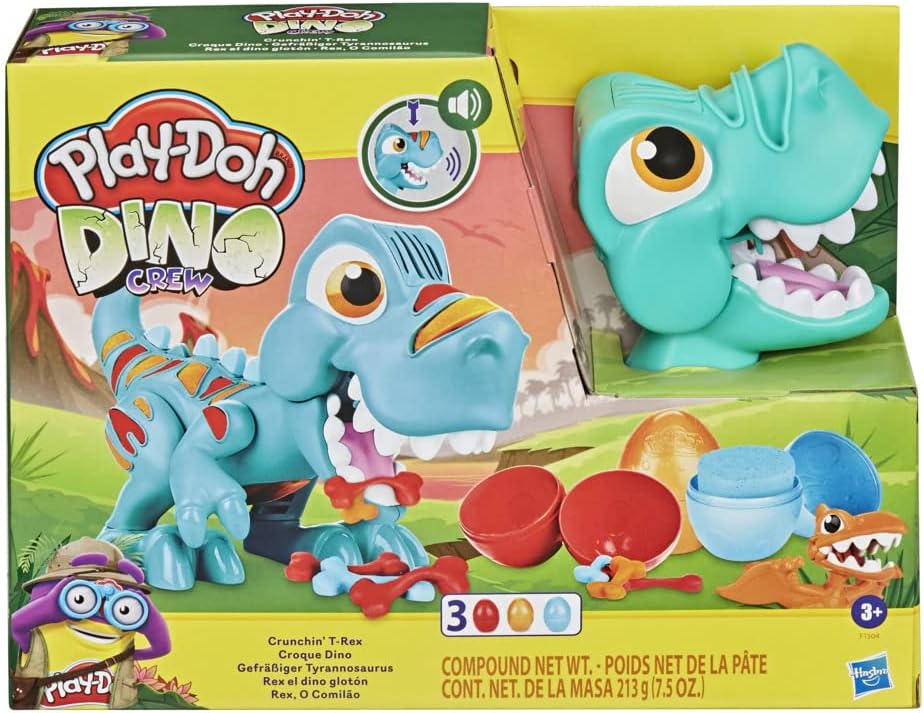 Play-Doh Dino Crew Crunchin' T-Rex Toy for Kids 3 Years and Up with Funny Dinosaur Sounds and 3 Eggs, 2.5 Ounces Each, Non-Toxic