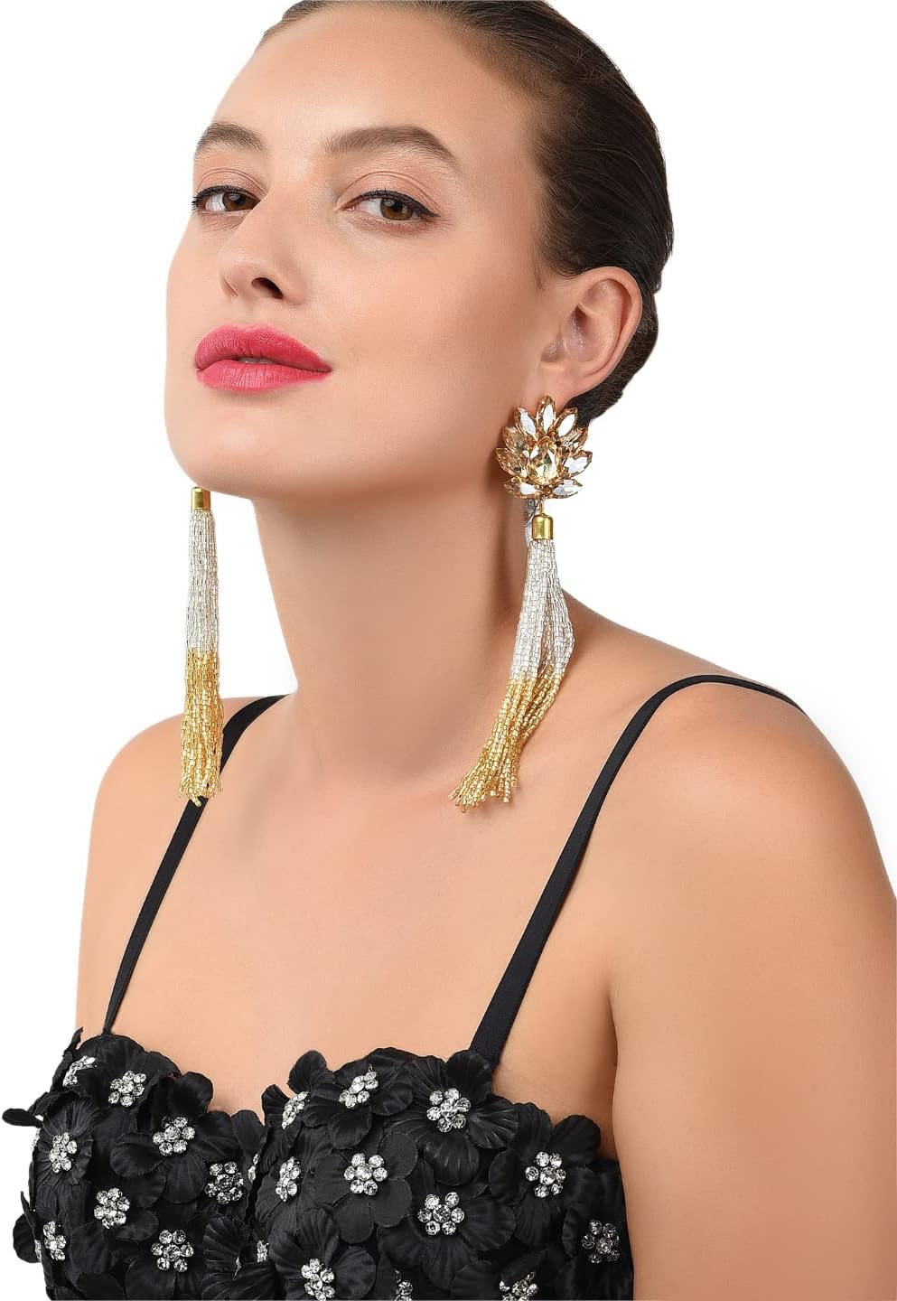 ZAVERI PEARLS Sparkling Crystals 22K Metal Gold Plated Fashion Forward Tassel Earring For Women-Zpfk7531