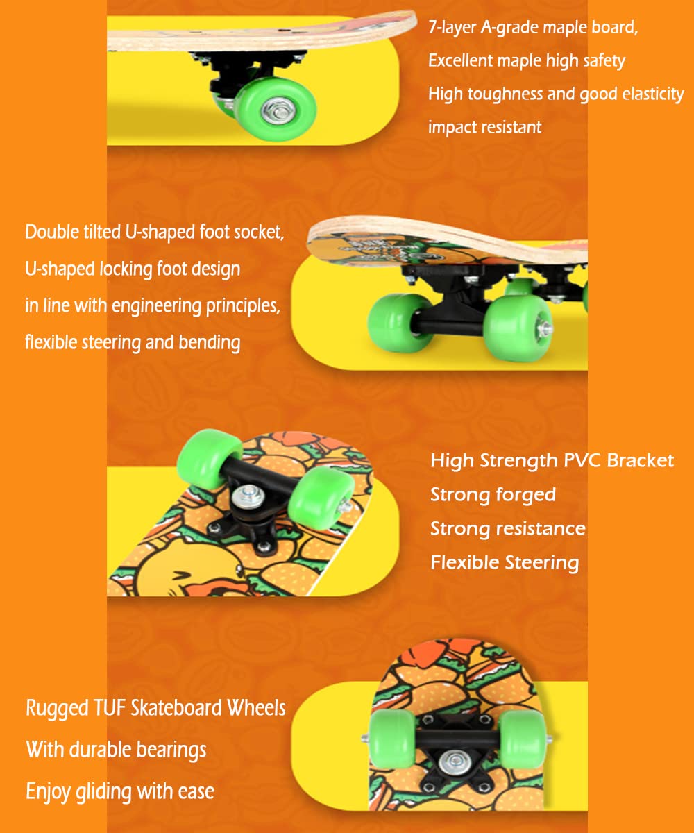 B.Duck Kids Skateboard for Beginners - Four Wheel Street Brushing Board -7 Layer Maple Wood Beginners Land Surfing Skateboarding Skiing Practice Board