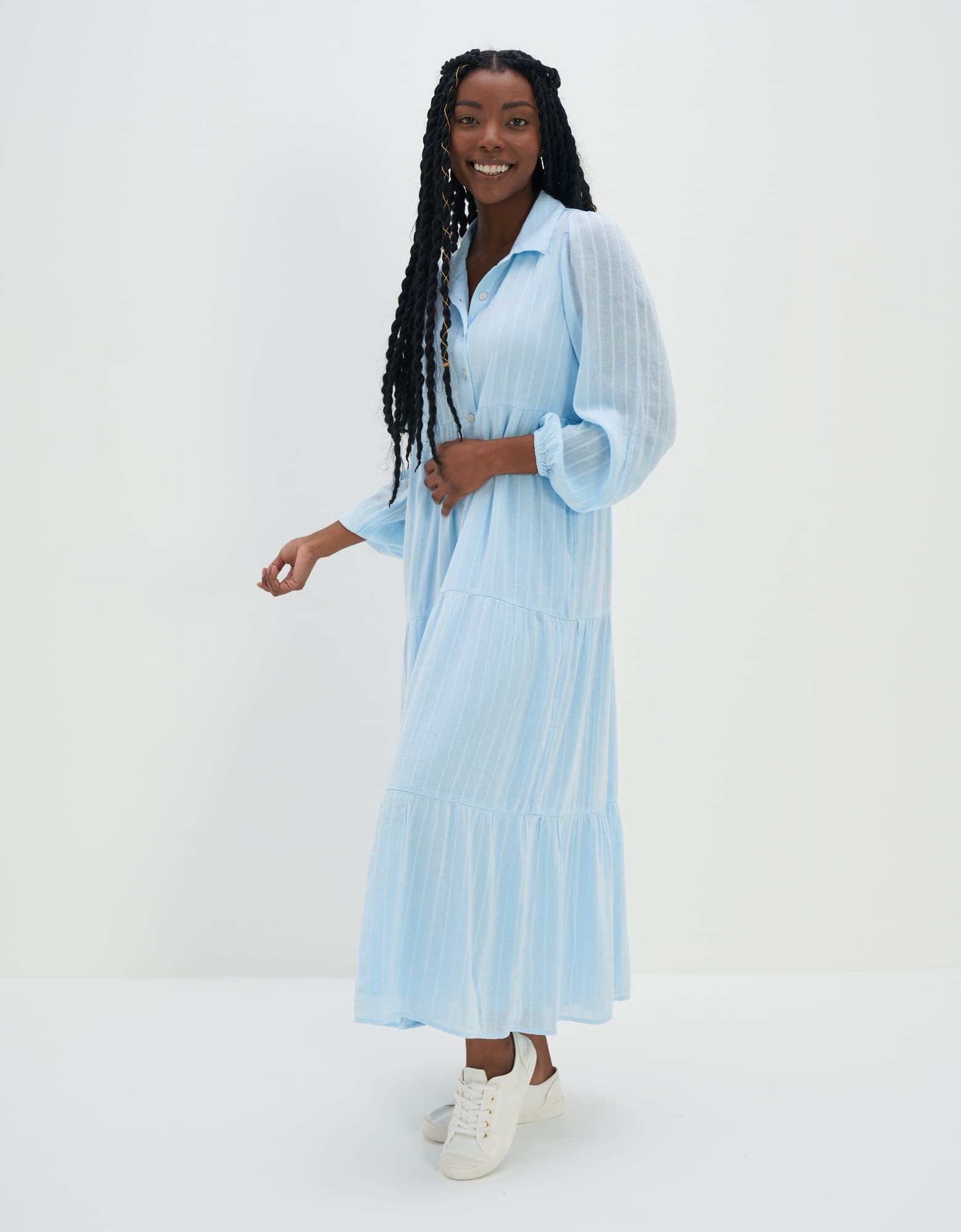 American Eagle Women Long-Sleeve Midi Shirt Dress