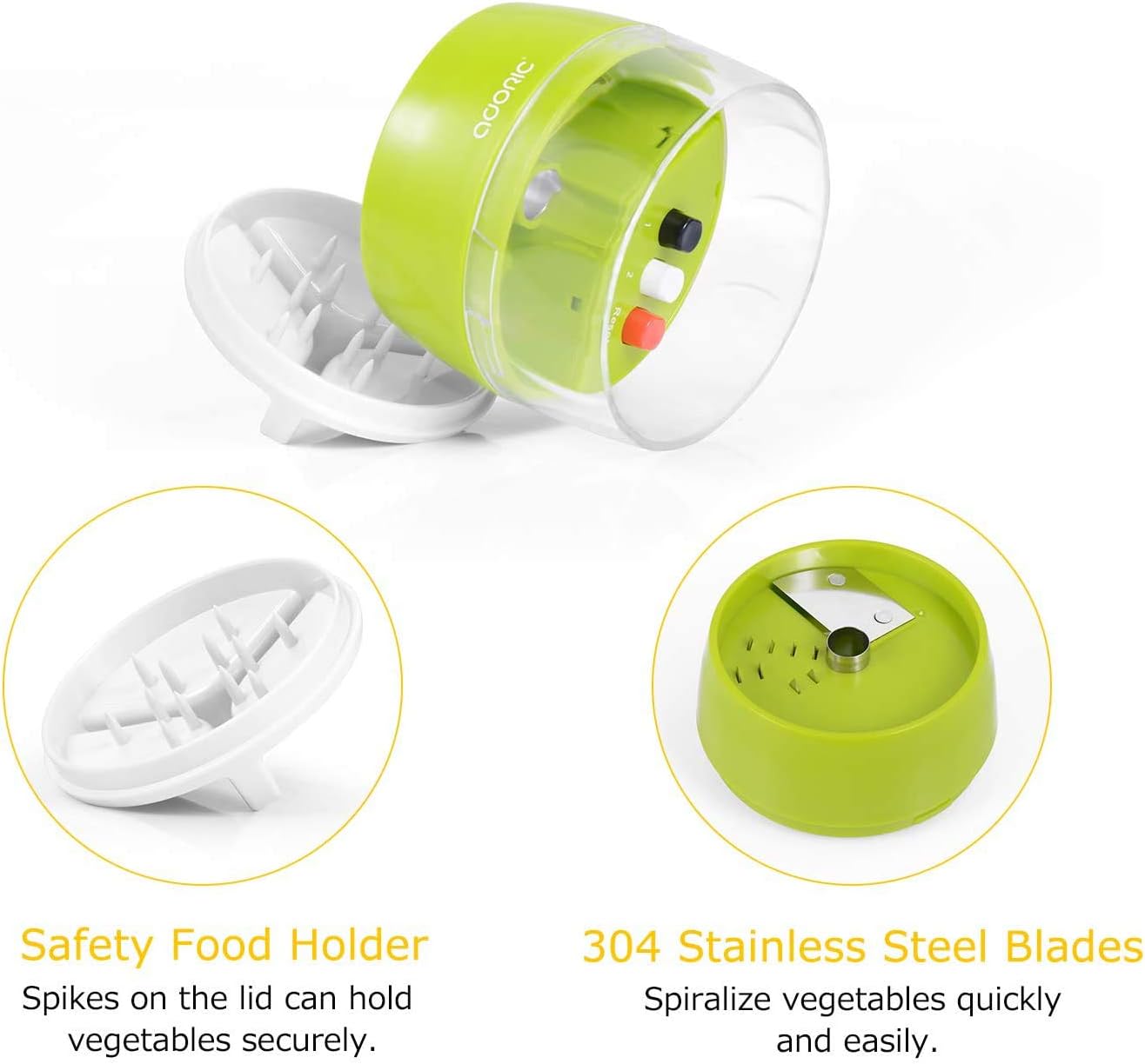 Handheld Spiralizer Vegetable Slicer, Adoric 3 in 1 Heavy Duty Veggie Spiral Cutter - Zoodle Pasta Spaghetti Maker for Low Carb/Paleo/Gluten-Free Meals