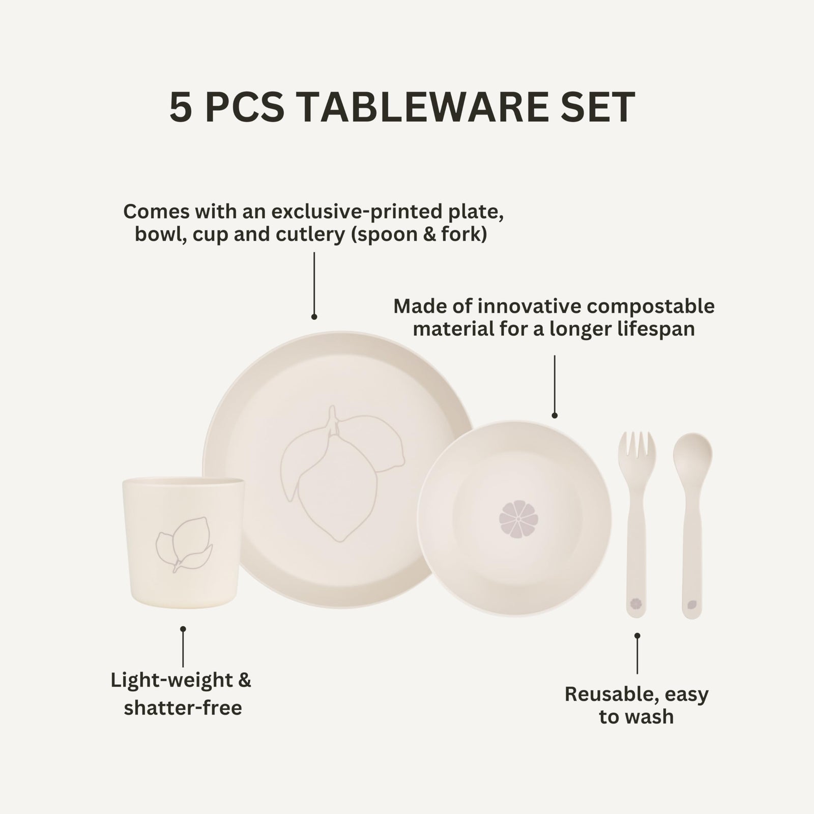 Citron- Unbreakable Tableware Set | 100% Organic | Reusable, Biodegradable, Environment friendly, & Unbreakable- Lemon