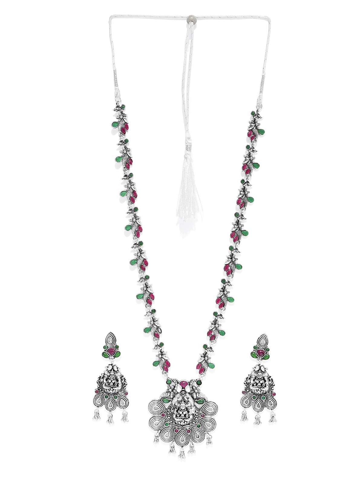 ZAVERI PEARLS Temple Jewellery Set For Women (Silver) (Zpfk7392)