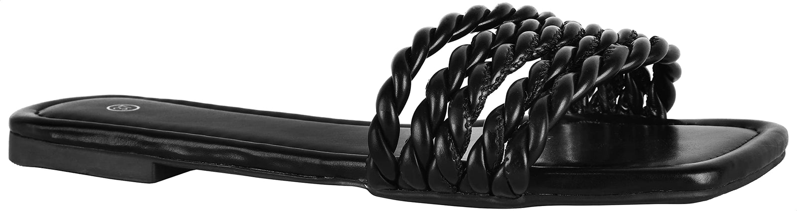 Pixi Leather Braided Strap Flat Slide Slippers for Women