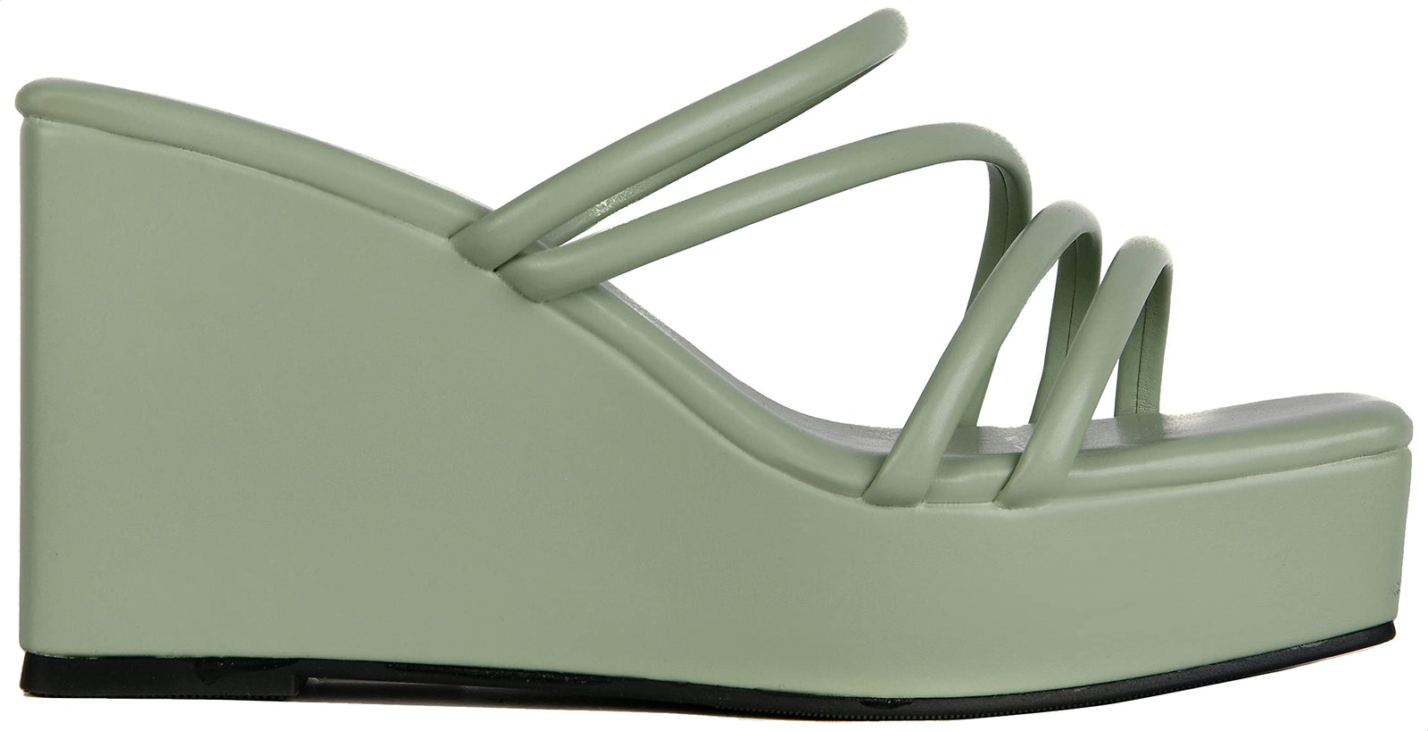 Pixi Faux Leather Square-Toe Strapped Wedge Sandals For Women