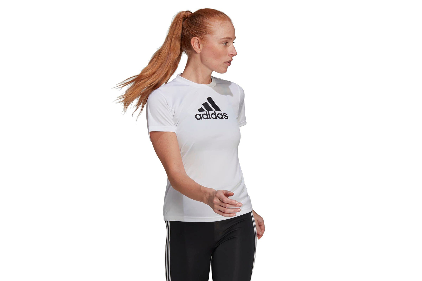 adidas Women's Primeblue Designed 2 Move Logo Sport T-Shirt , WHITE-BLACK , L