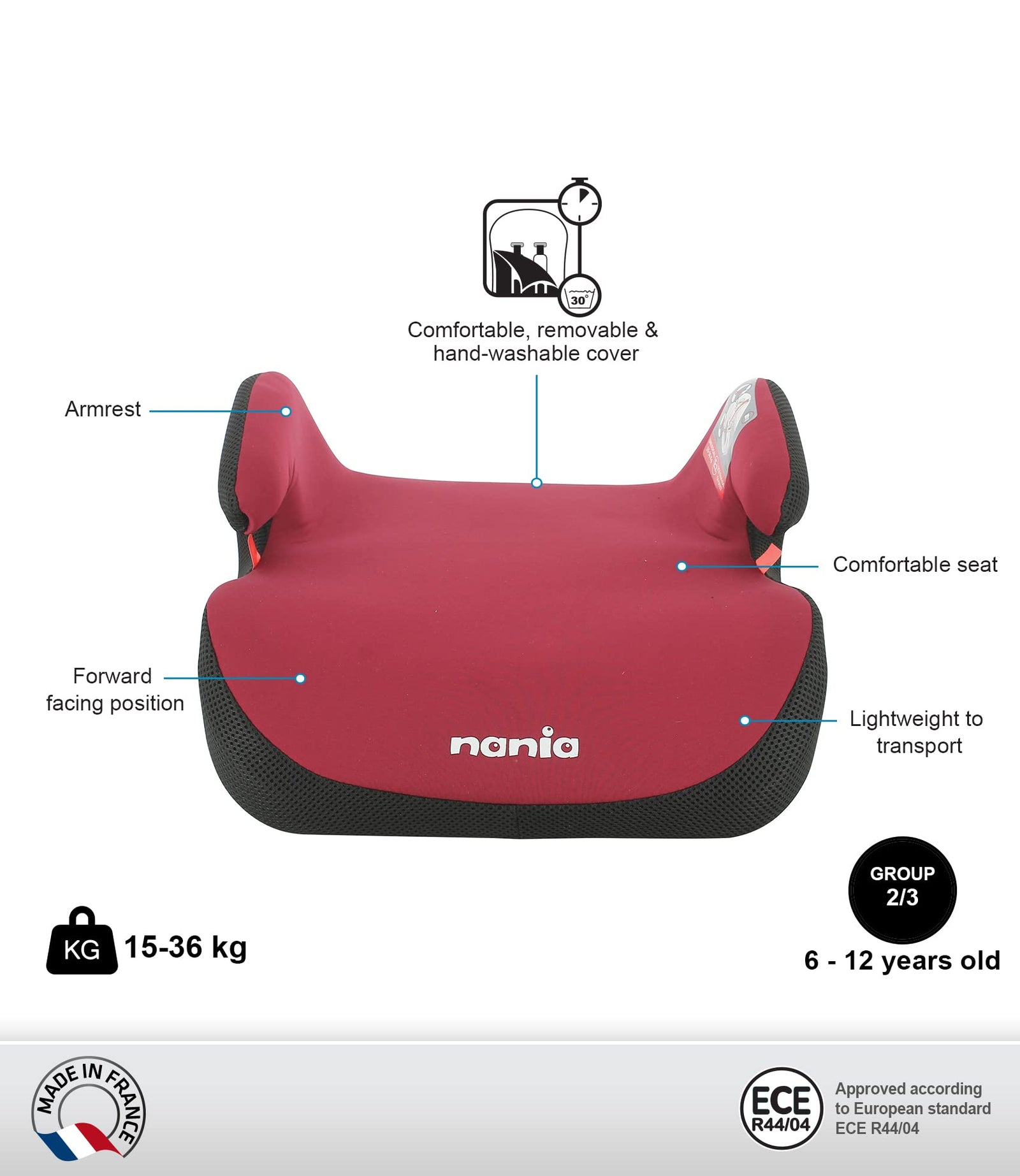 Nania, TOPO Kids Booster Car Seat for Group 2/3 (15-36kg) - Bordeau