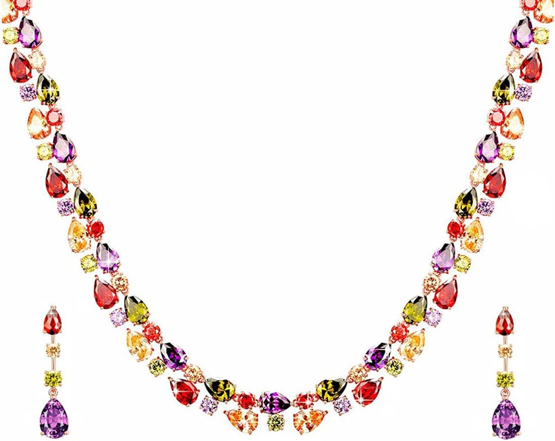 YELLOW CHIMES 'The One Royal Piece Swiss Cubic Zirconia 18K Rose Gold Plated Necklace Set for Women. for Those Royal Looks. (Multicolor)