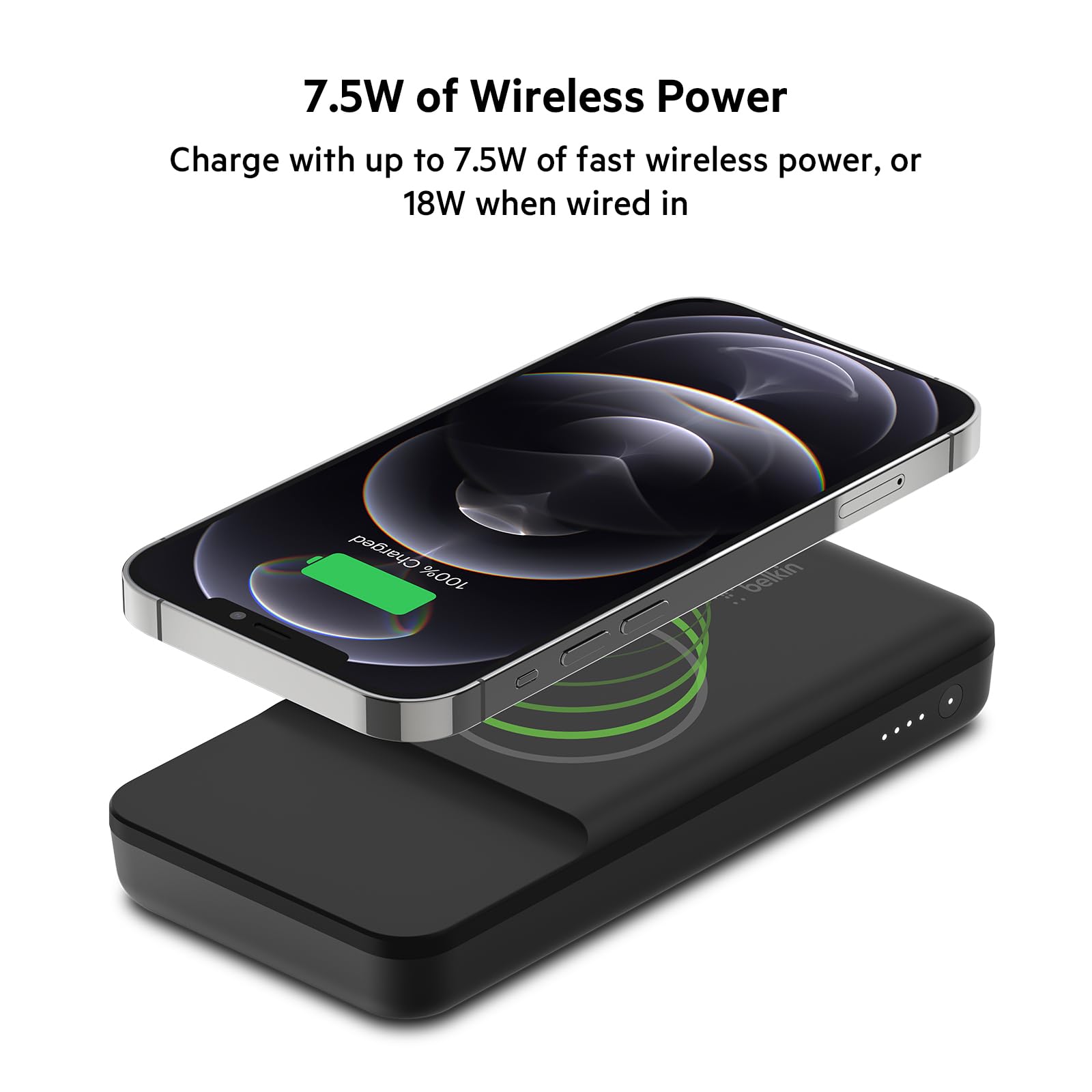 Belkin Magnetic Wireless Power Bank 10000mah, Portable Charger Compatible with MagSafe for iPhone 15, 14, 13, 12 Series, 7.5W Wireless Charging and 18W USB C PD, USB-C to USB-C Cable Included – Black