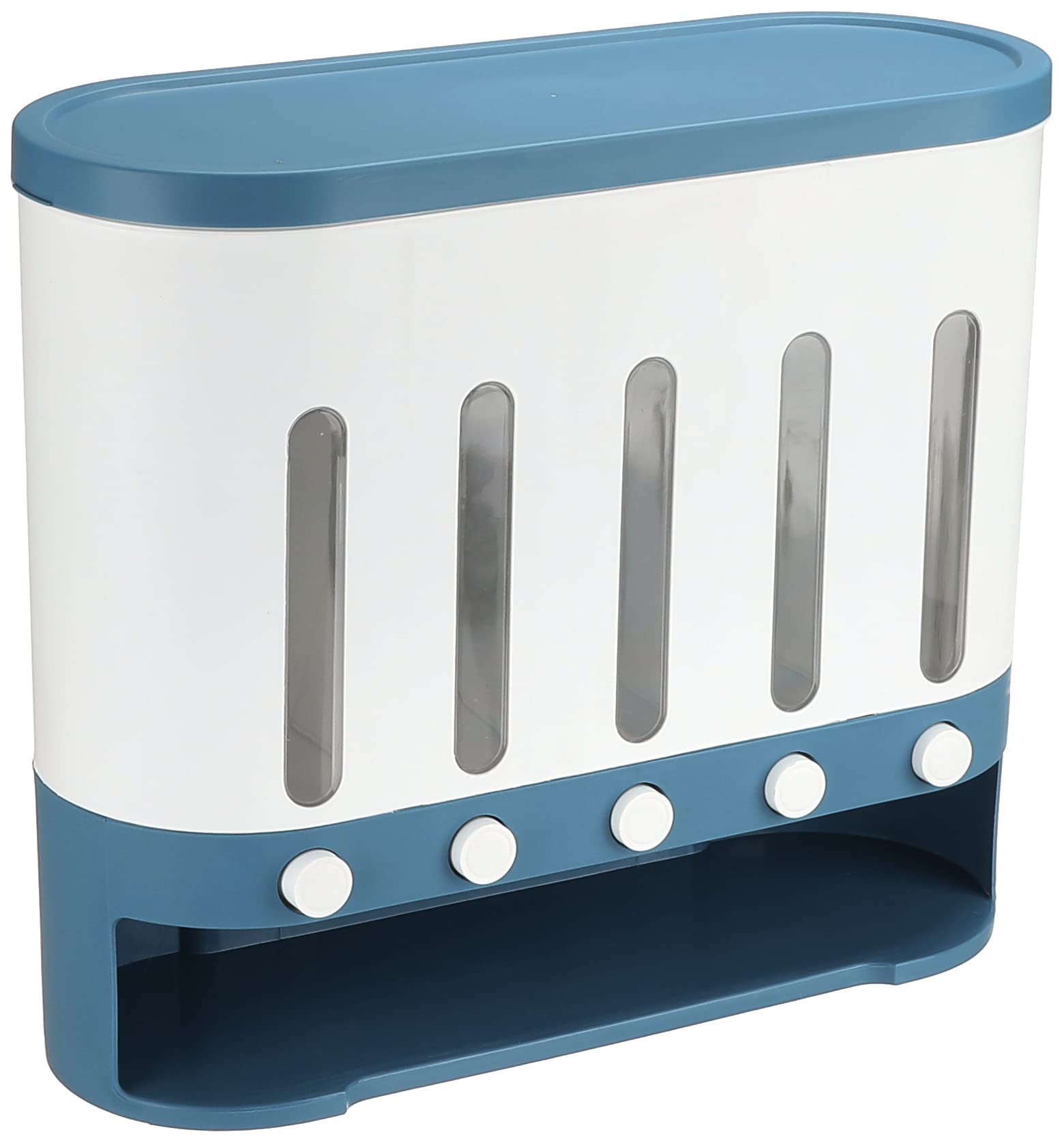 Plastic Wall Mounted Storage Dispenser With 5 Slots And Cup For Cereal - White Blue