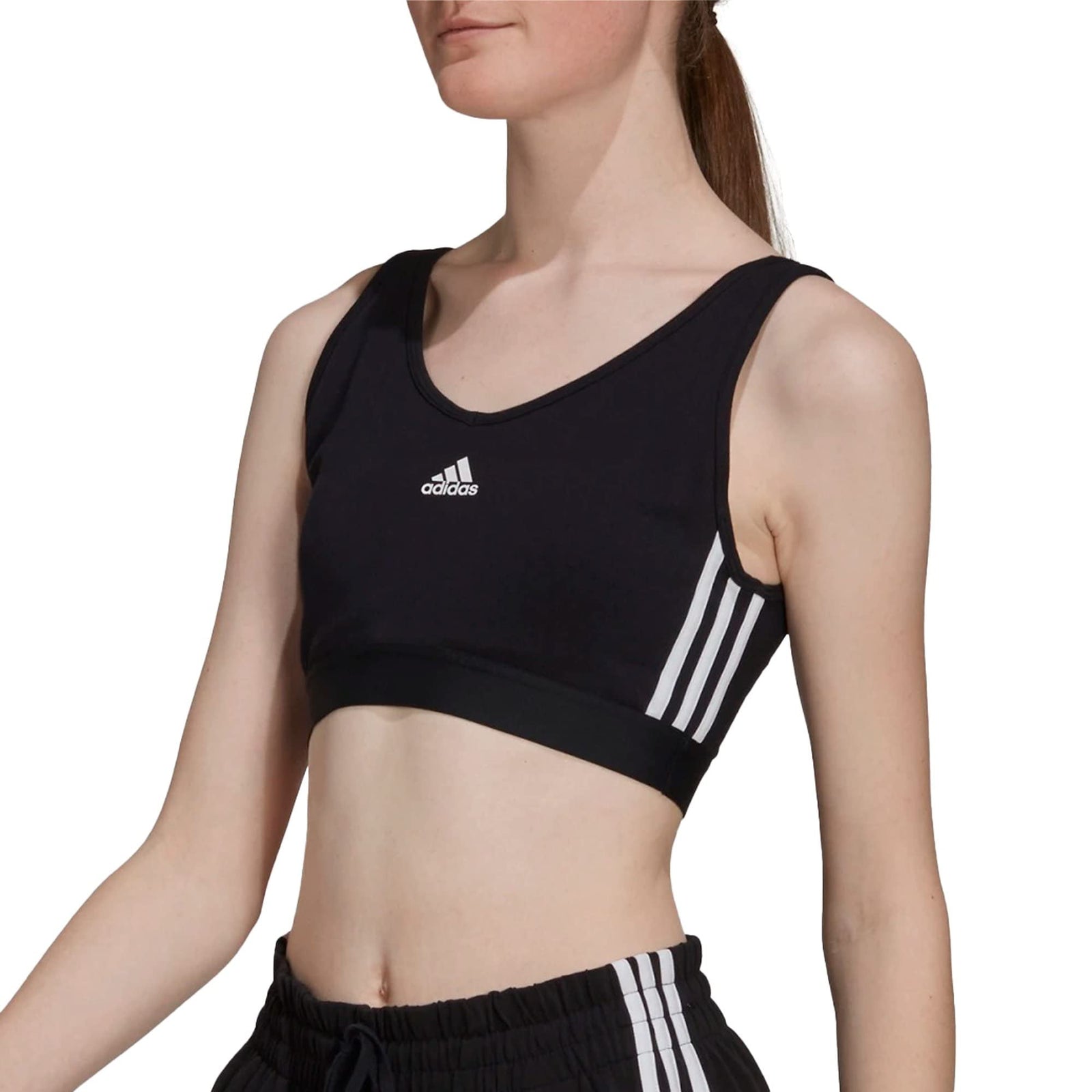 adidas Womens Essentials 3-Stripes Crop Top With Removable Pads T-Shirt