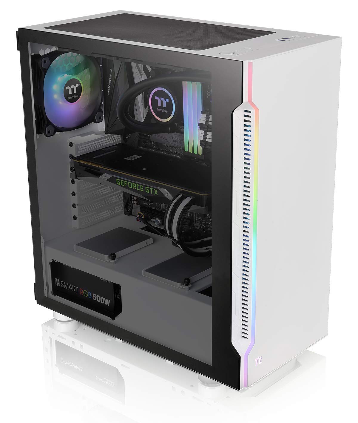 Thermaltake H200 Tempered Glass Snow Edition RGB Light Strip ATX Mid Tower Case with One 120mm Rear Fan Pre-Installed CA-1M3-00M6WN-00