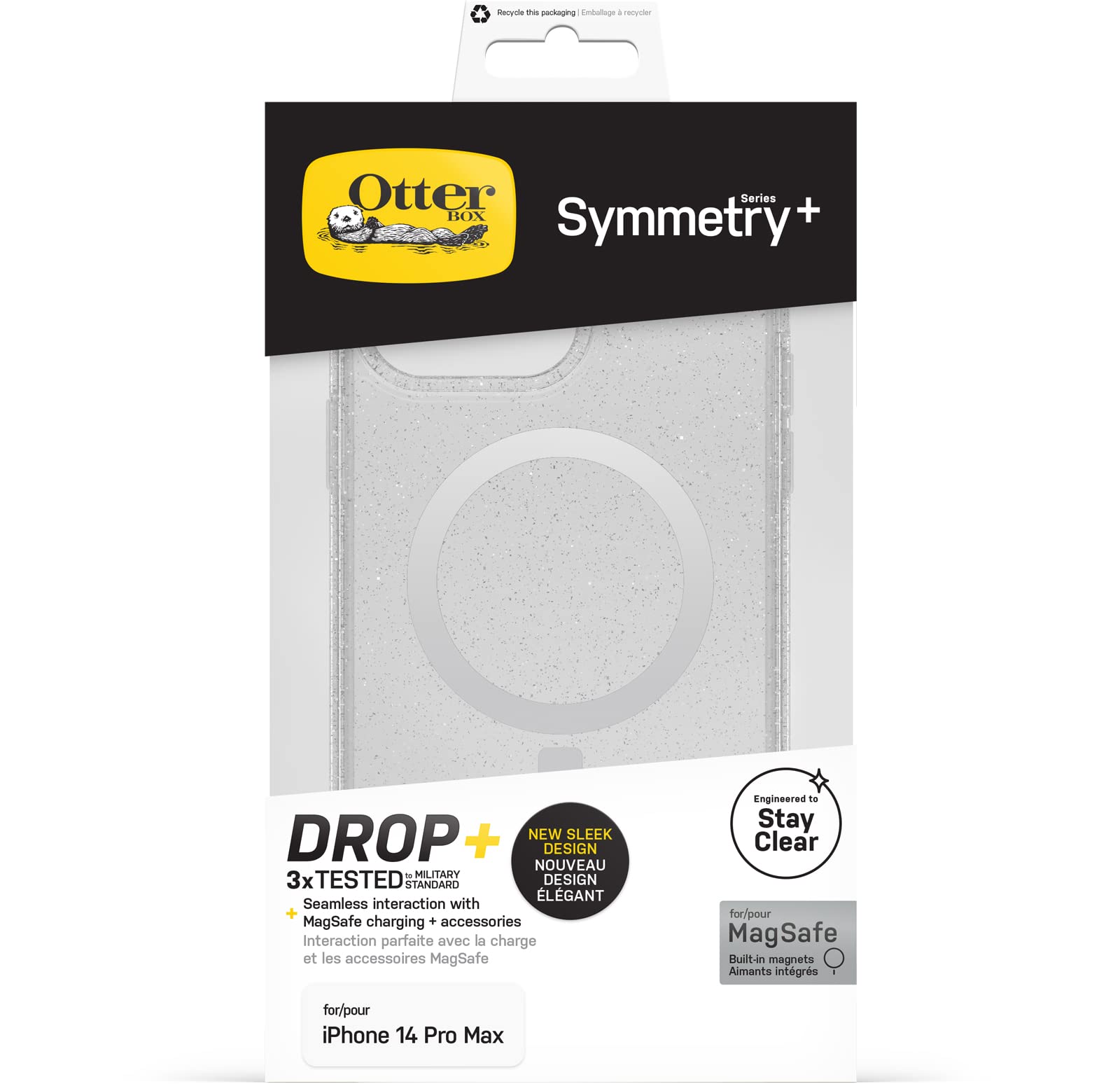 OtterBox Symmetry+ Clear Case for iPhone 14 Pro Max for MagSafe, Shockproof, Drop proof, Protective Thin Case, 3x Tested to Military Standard, Antimicrobial Protection, Stardust