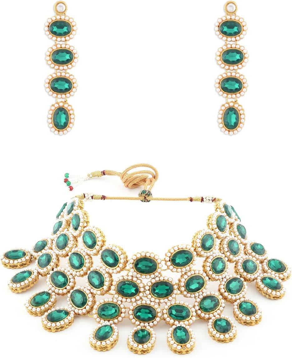 ZAVERI PEARLS Bridal Jewellery Set For Women (Green)(Zpfk8645)