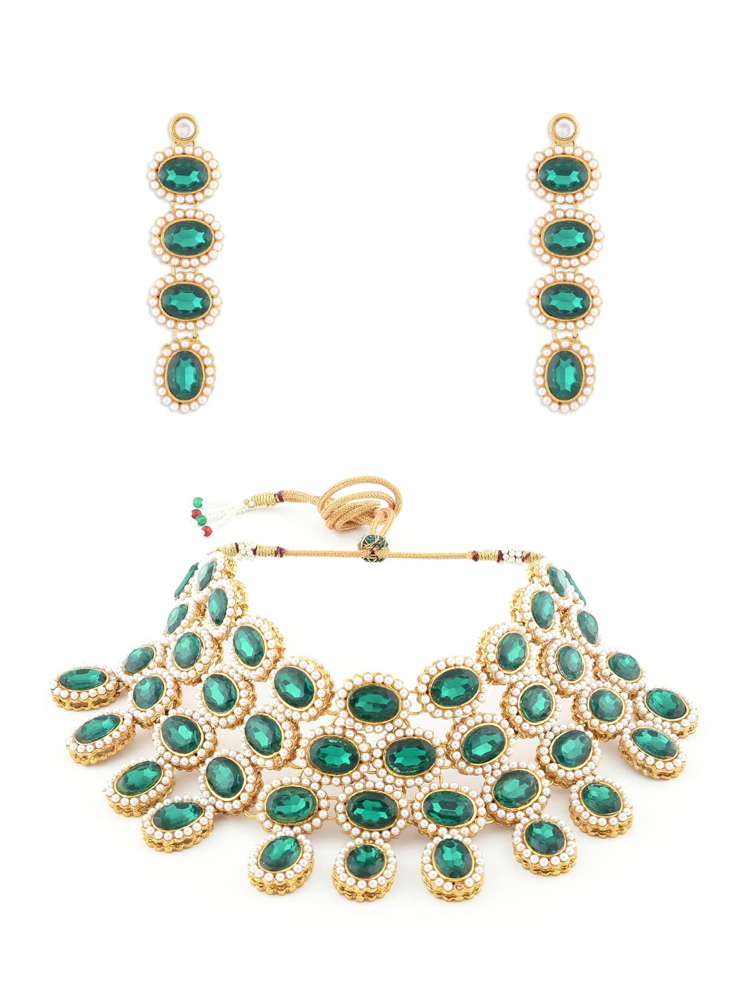 ZAVERI PEARLS Bridal Jewellery Set For Women (Green)(Zpfk8645)