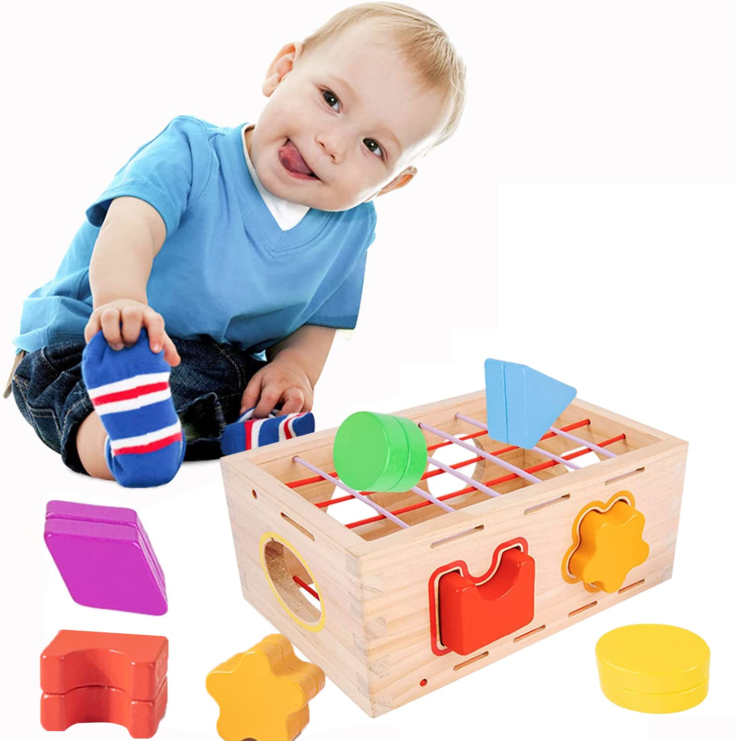 AM ANNA Montessori Shape Sorter Toy for Toddlers - Wooden Sensory Learning Toy for Ages 1-3