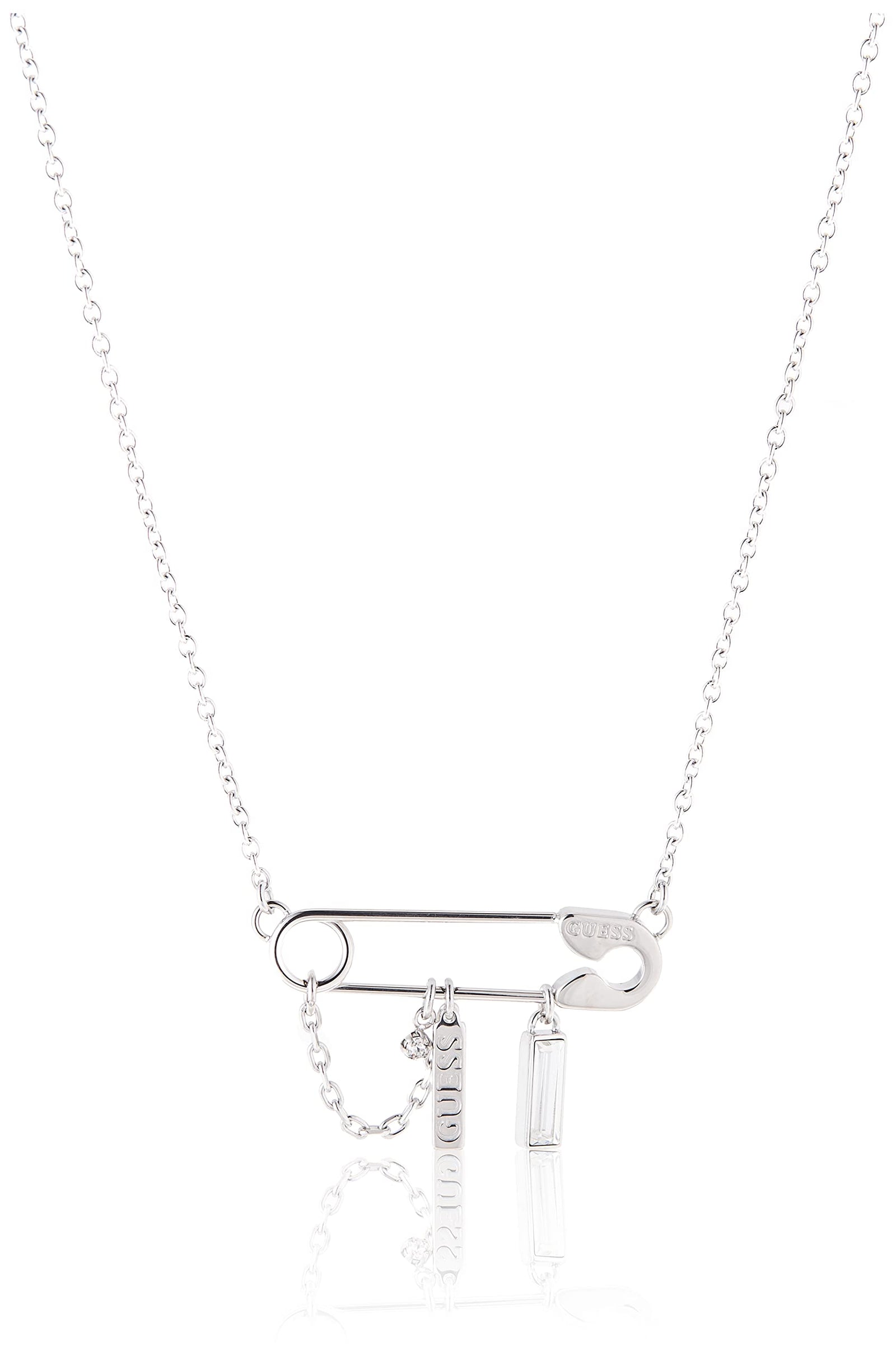 Guess UBN20097 Stainless Steel Zircon Embellished Pin Shaped Station Necklace