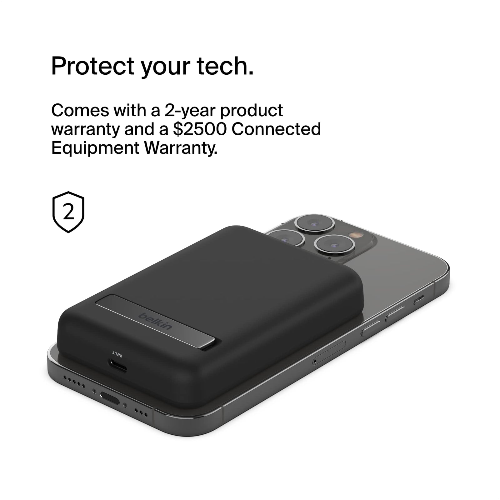 Belkin 5000mAh Magnetic Wireless Power Bank, Portable Charger Compatible with MagSafe, Battery Pack with 7.5W Output, 10W Input and Kickstand, Compatible with iPhone 15, 14, 13, 12 Series - Black