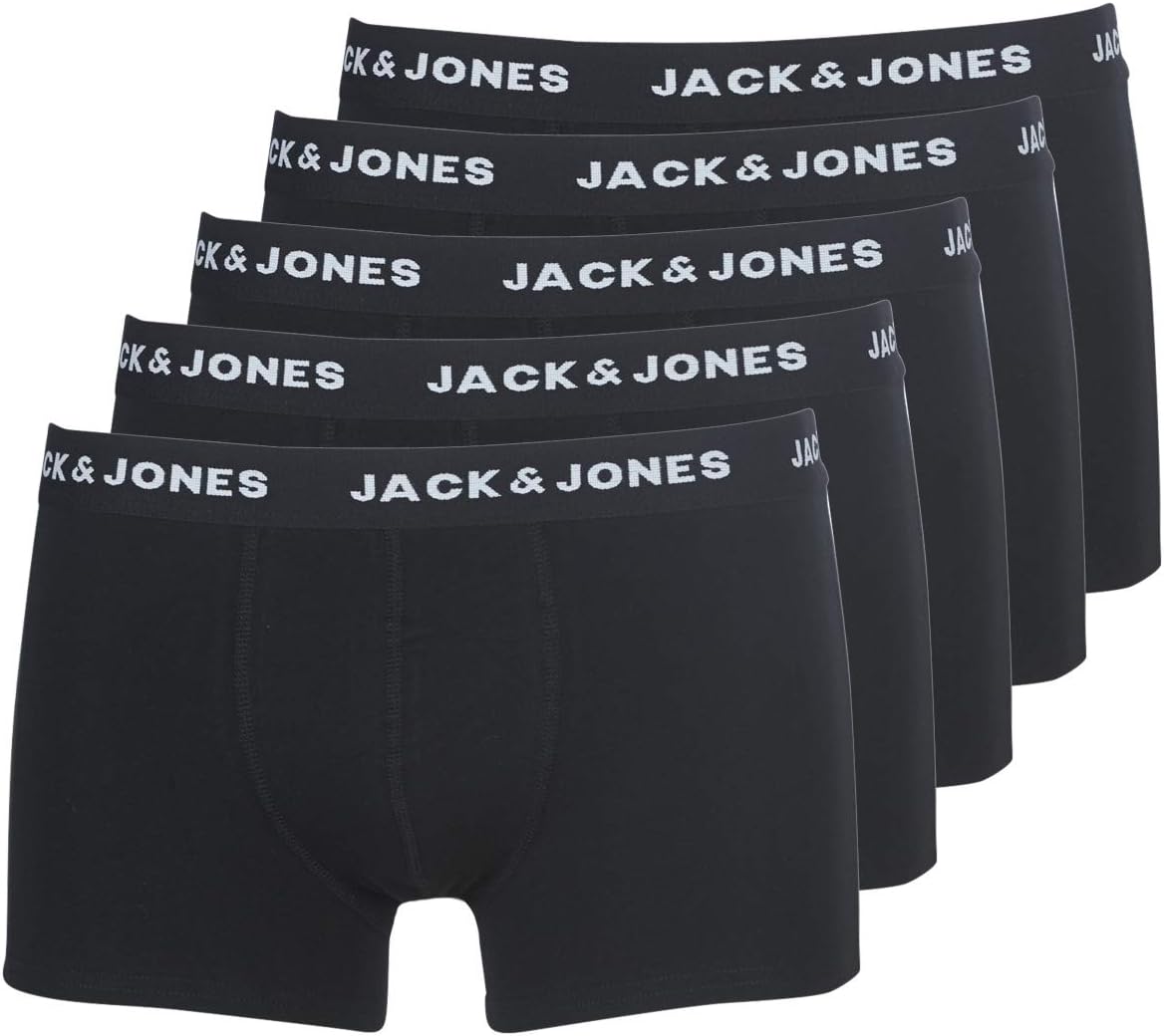 Jack & Jones NOS Men's Jachuey Trunks 5 Pack Noos Boxer Shorts, Black (Black Detail: Black & Black)