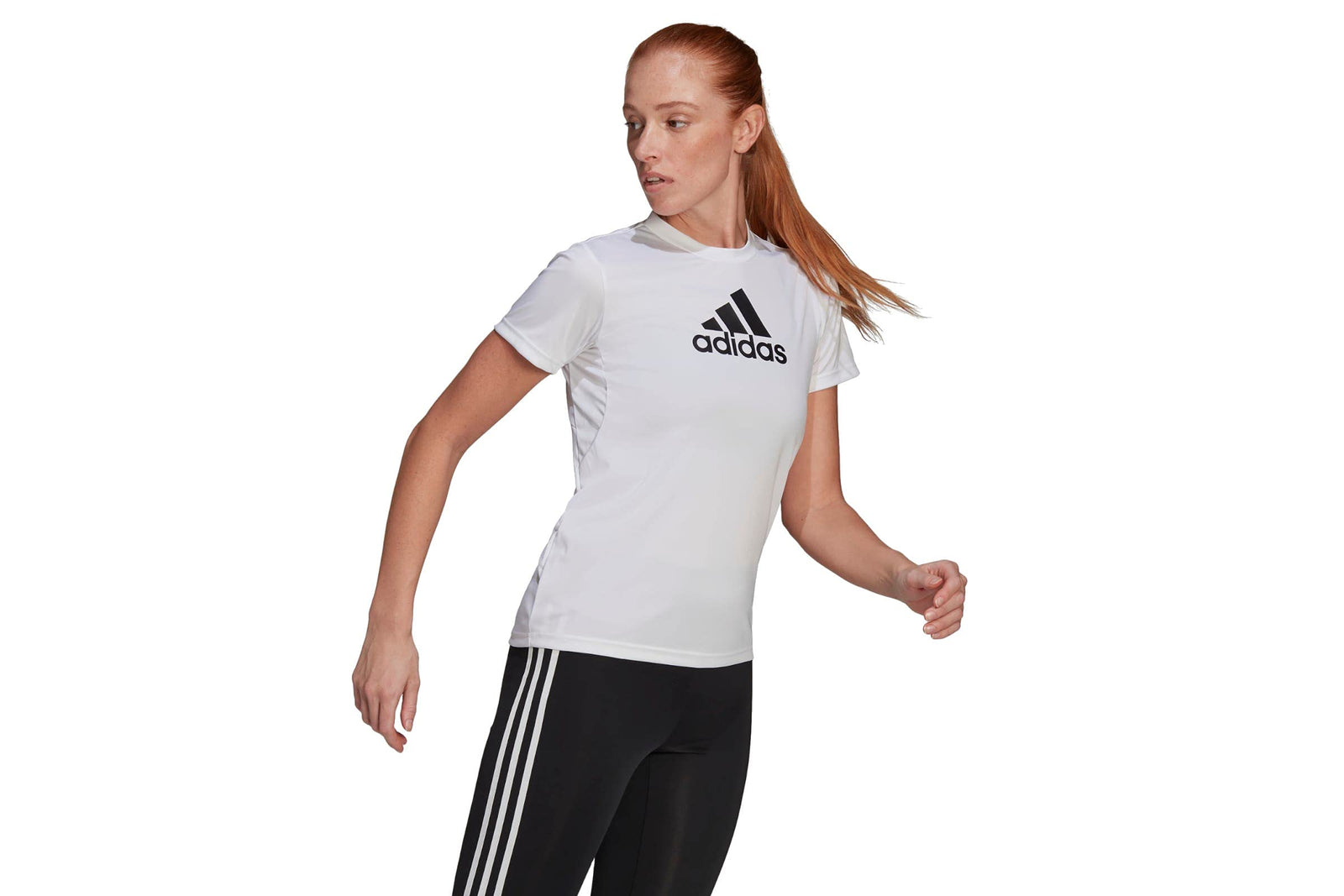 adidas Women's Primeblue Designed 2 Move Logo Sport T-Shirt , WHITE-BLACK , L