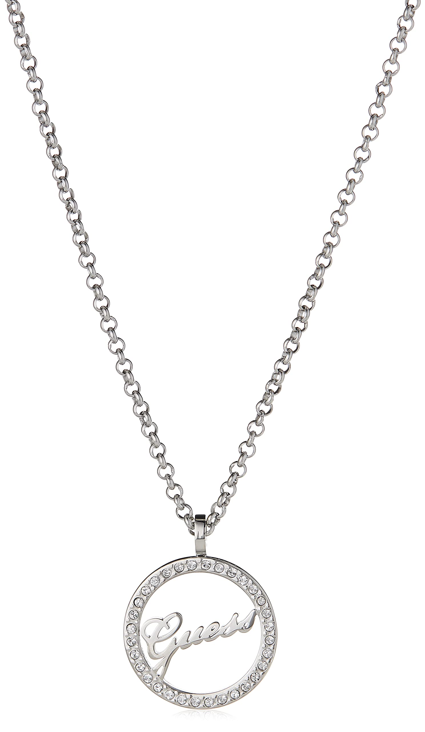 Guess UBN20124 Stainless Steel Zircon Embellished Filigree Circular Pendant Necklace