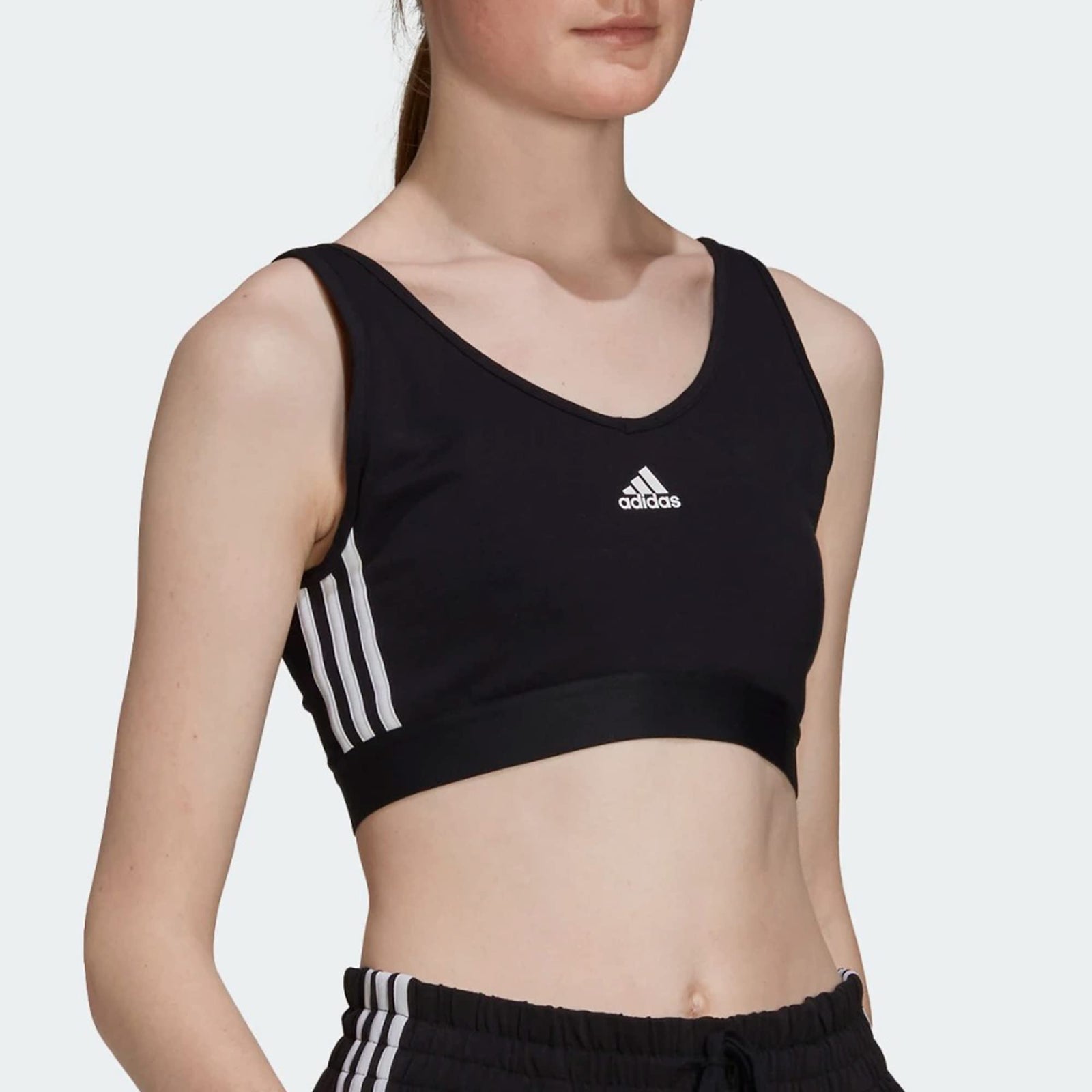 adidas Womens Essentials 3-Stripes Crop Top With Removable Pads T-Shirt