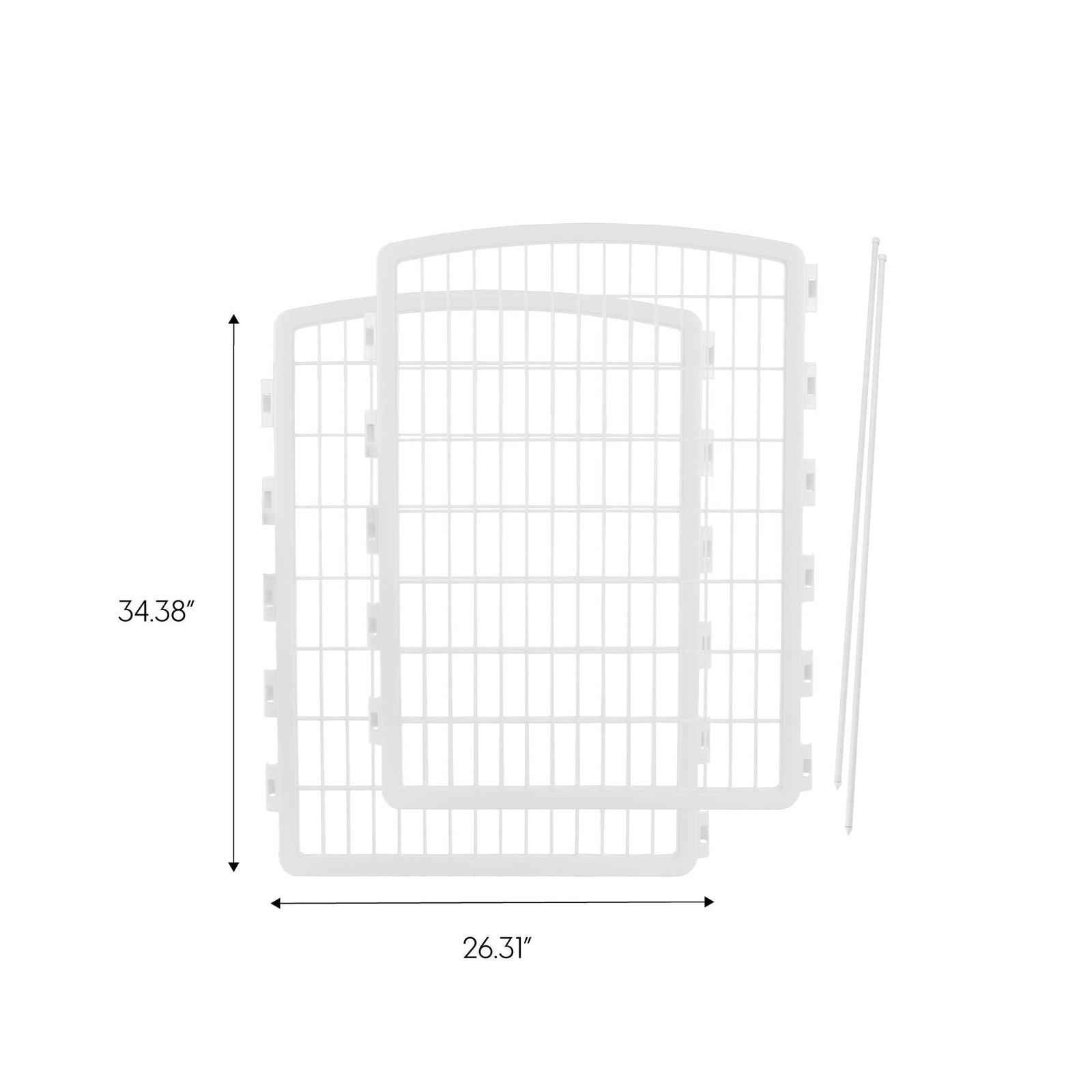 IRIS USA 34'' Pet Playpen 2 Panel Add-On with Connecting Rods, Dog Playpen, Puppy Small Medium Dogs, Heavy-Duty Molded Plastic, Rust-Free, Non-Skid Rubber Feet, Easy Assemble, Customizable, White