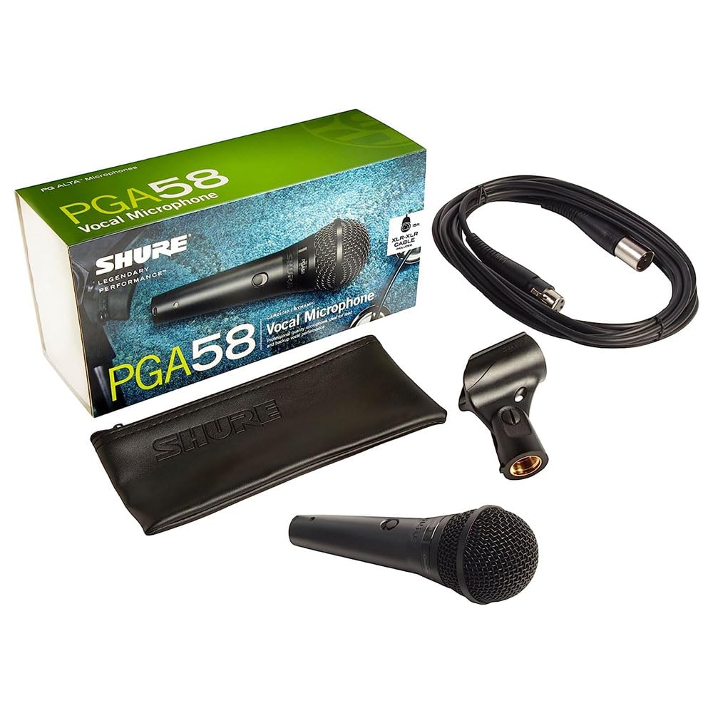 Shure Pga58, Cardioid Dynamic Vocal Microphone, Professional Recording For Live Performance, Pc Gaming & Streaming, XLr To Qtr Cable, Black, Pga58-XLr