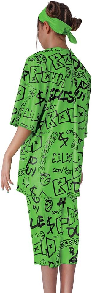 Billie Eilish Costume, Official Green Oversize Top and Shorts for Kids, Musical Artist Inspired Outfit, Classic Child Size XL (14-16)