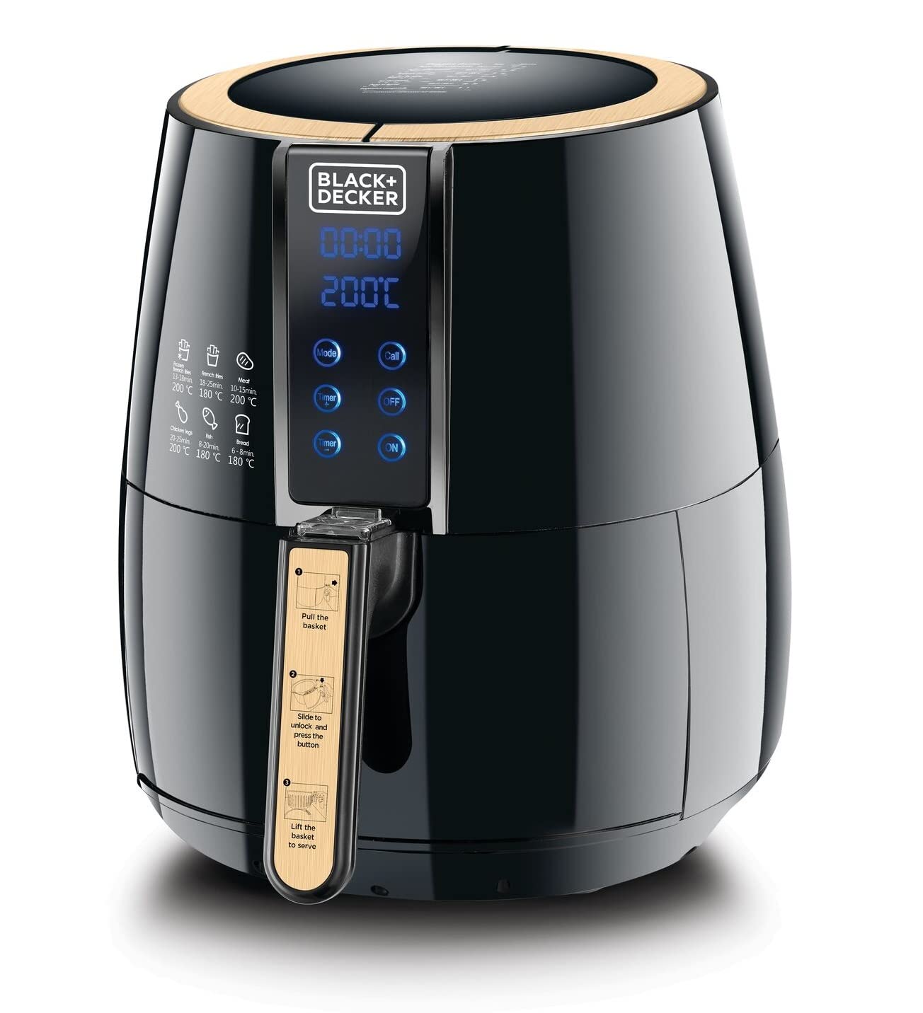 Black & Decker Digital Air Fryer, 1500W, 4L/1.2kg, 360° Hot Air Convection Technology, Temperature & Time Controller, Touch Digital Display, Frying Grilling, Roasting & Baking, A400-B5