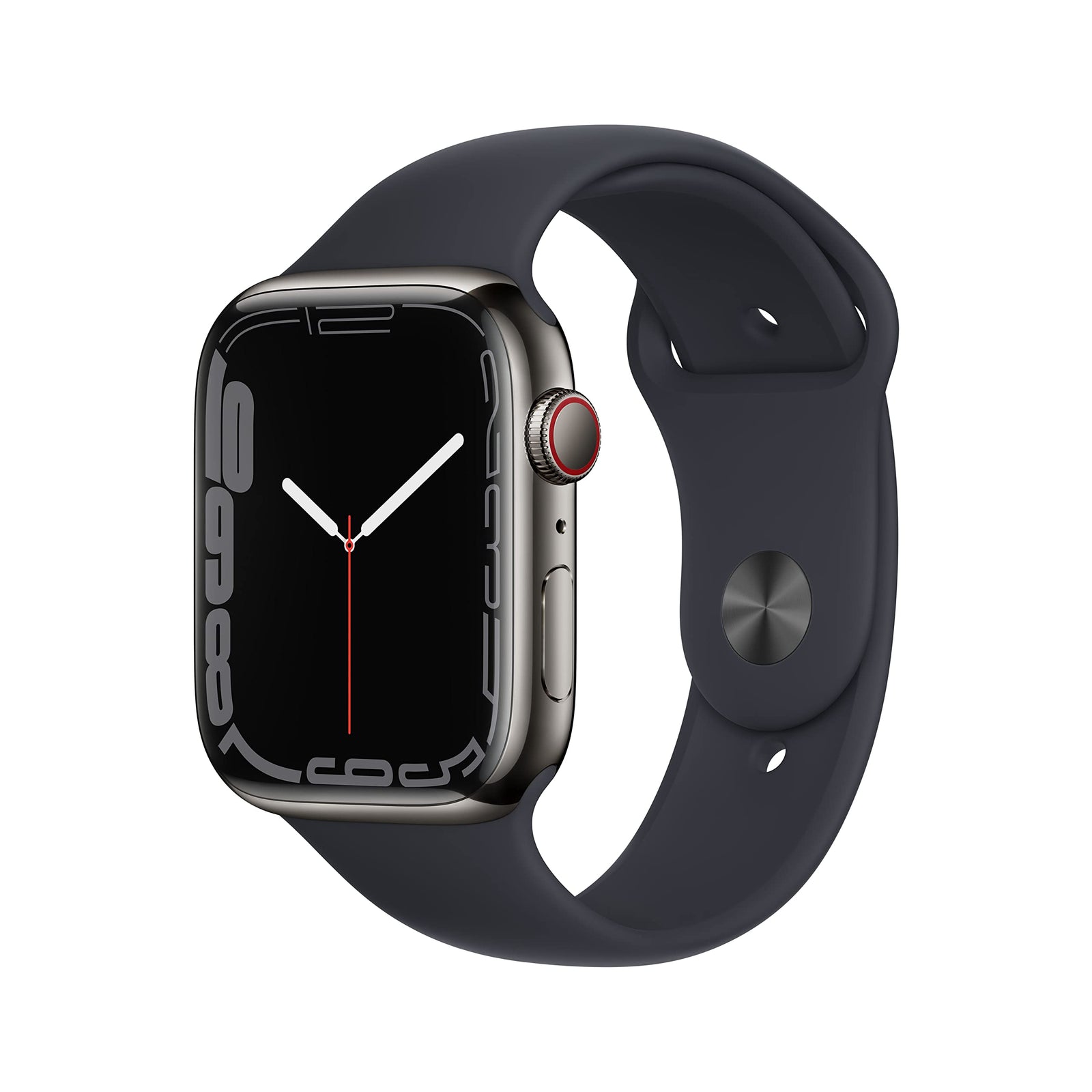 Apple Watch Series 7 (GPS + Cellular, 45mm) Smart watch - Graphite Stainless Steel Case with Midnight Sport Band - Regular. Fitness Tracker, Blood Oxygen & ECG Apps, Water Resistant