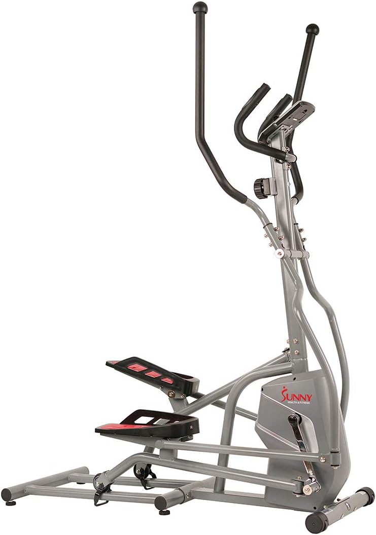 Sunny Health & Fitness Magnetic Elliptical Trainer Machine w/ Tablet Holder, LCD Monitor, 220 LB Max Weight and Pulse Monitor - SF-E3810,Gray