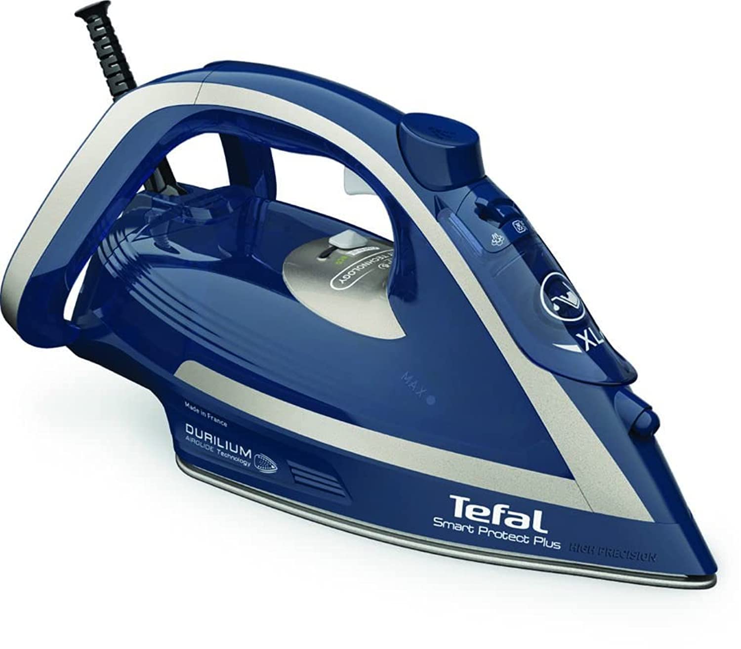 Tefal TEEFAL Smart Protect+ Steam Iron, 270 ml, 2800 Watts, Durilium Airglide Soleplate Technology, Blue & Silver, FV6872M0, 1 year warranty