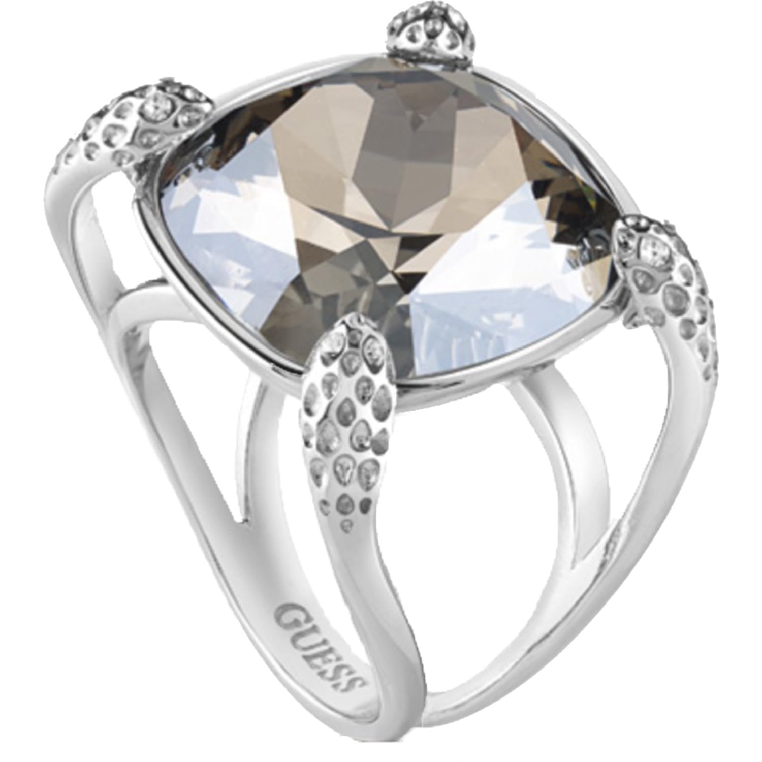 Guess Celebration Cushion-Cut Zircon Stone Stainless Steel Ring for Women - Silver, 54, 54 millimeters, Zircon