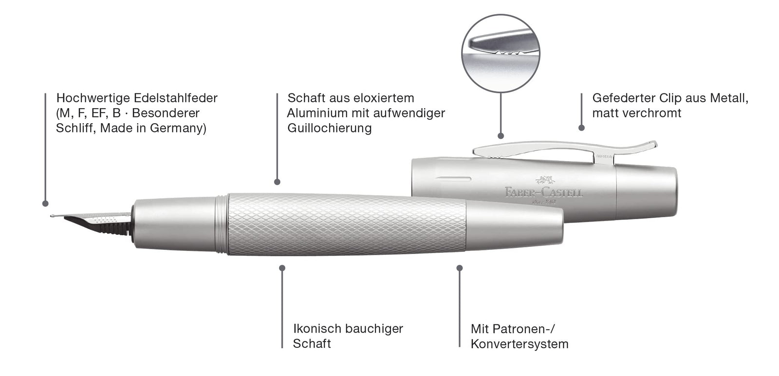 FABER-CASTELL ROLLERBALL PEN E-MOTION PURE SILVER