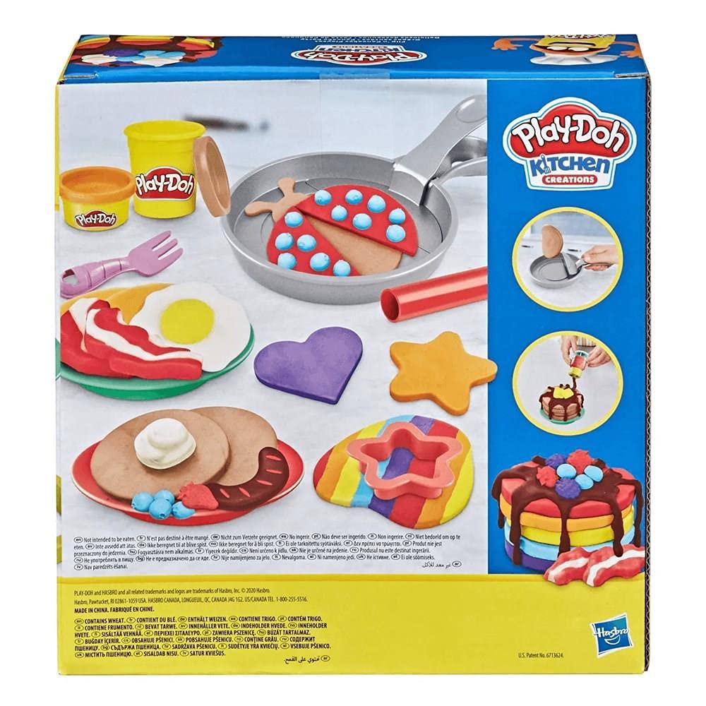 Play-Doh Kitchen Creations Flip 'N Pancakes Playset 14-Piece Breakfast Toy For Kids 3 Years And Up With 8 Non-Toxic Modeling Compound Colors