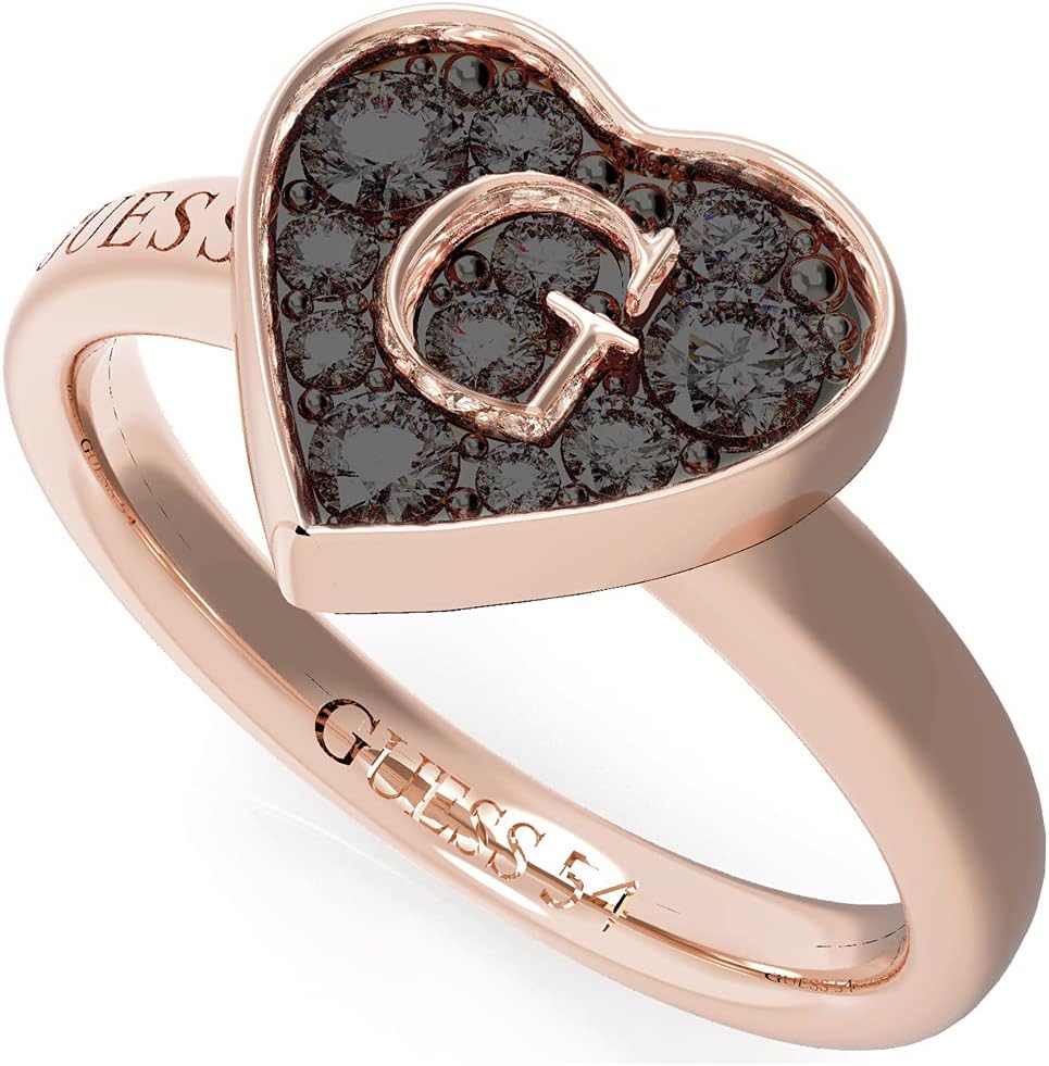 Guess UBR79031-56 Stainless Steel Zircon Embellished Stone Engraved Logo Ring for Women - Rose Gold, 56 millimeters, Cubic Zirconia