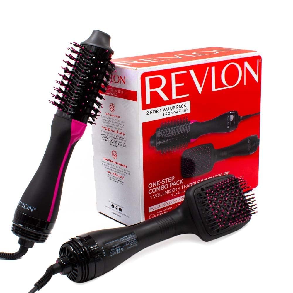 Revlon RVDR5282 One-Step Combo Pack 1 Volumiser + Paddle Brush Styler ...