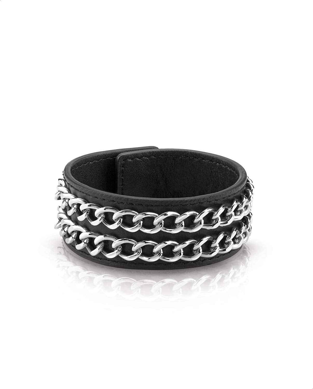 Guess American Dream Leather & Stainless Steel Chain Wristband for Women - Silver