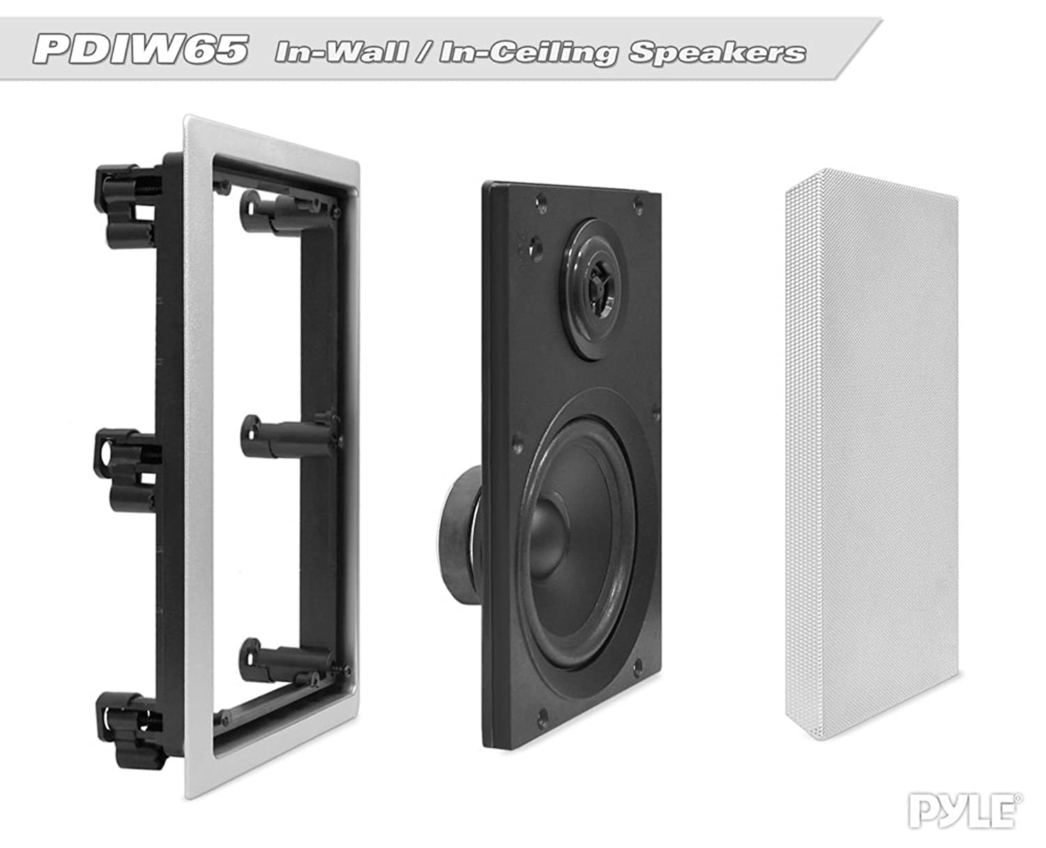 Pyle Two Way Stereo Sound Speaker - Dual Professional Audio Speakers System - In Wall/In Ceiling White Mount Flush, 6.5" Midbass, 1/2 Inch Polymer Tweeter - Indoor Home Theater - Pyle PDIW65 (Pair)