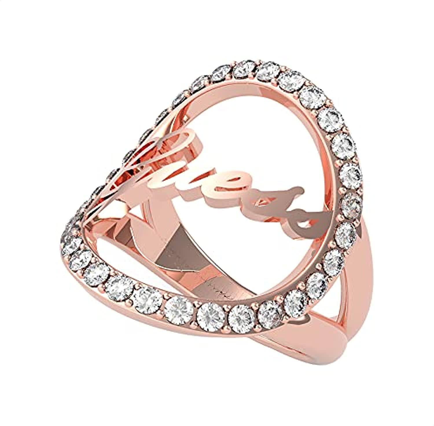 Guess UBR20051- Stainless Steel Zircon Embellished Stone Front Logo Ring for Women - Rose Gold